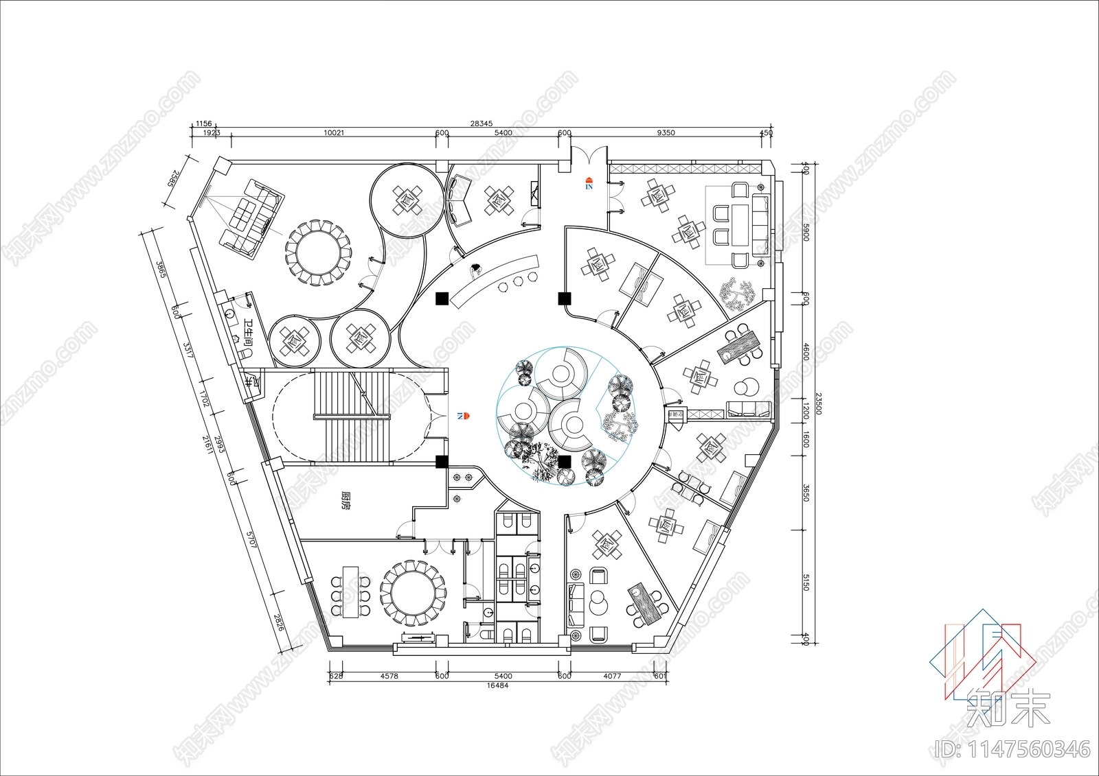 500㎡异形棋牌室平面布局方案cad施工图下载【ID:1147560346】