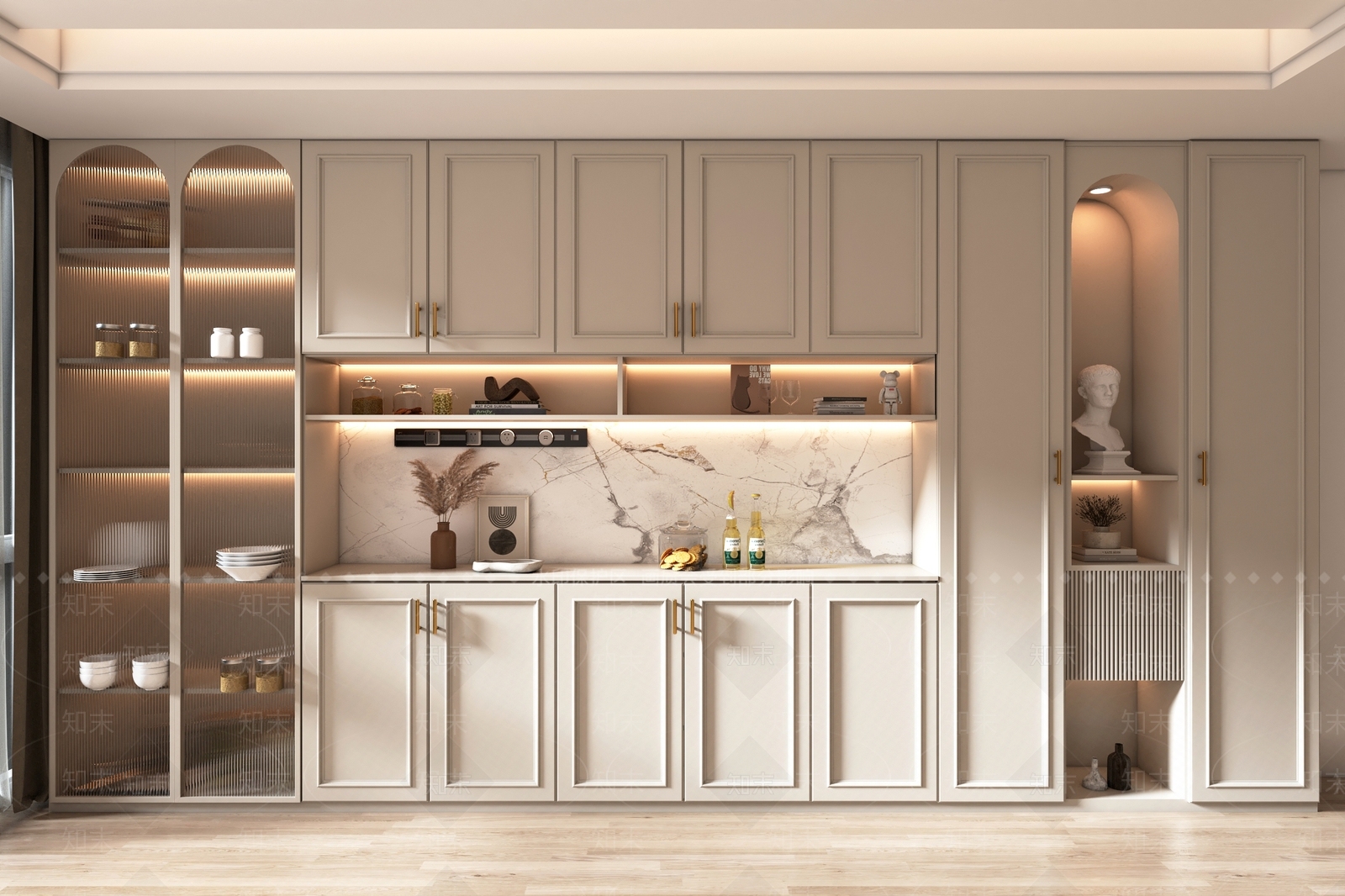 现代侘寂奶油风餐边柜玄关柜边柜装饰柜酒柜3D模型下载【ID:1147565138】