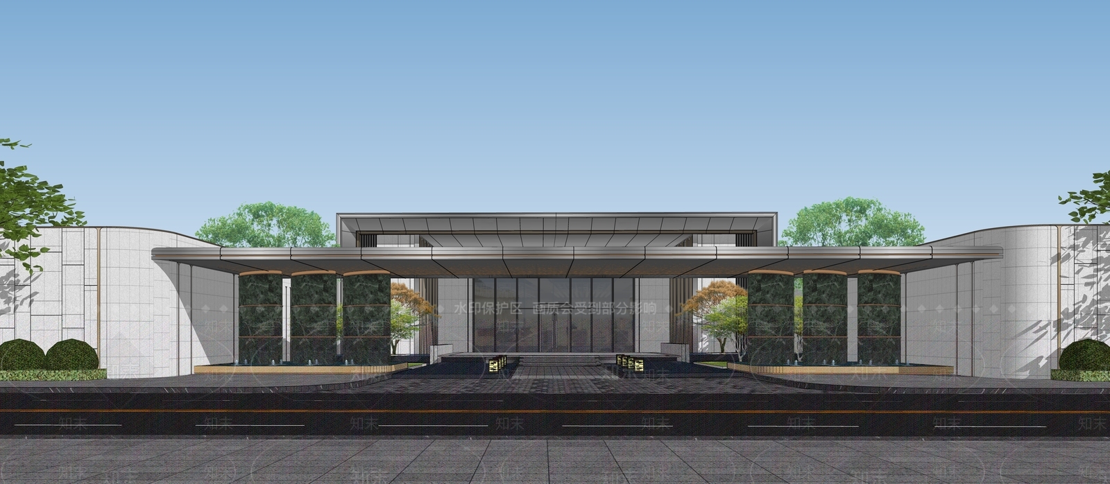现代售楼处建筑SU模型下载【ID:1147565478】