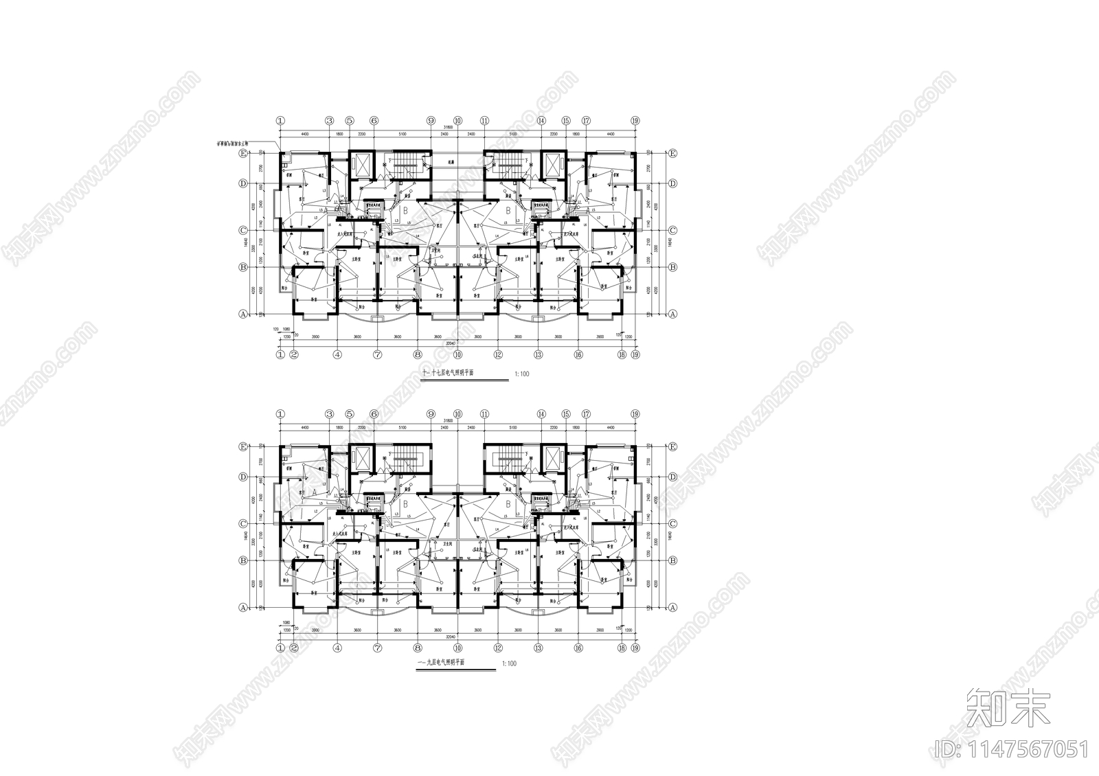 杭州某小区高层住宅楼电气系统cad施工图下载【ID:1147567051】