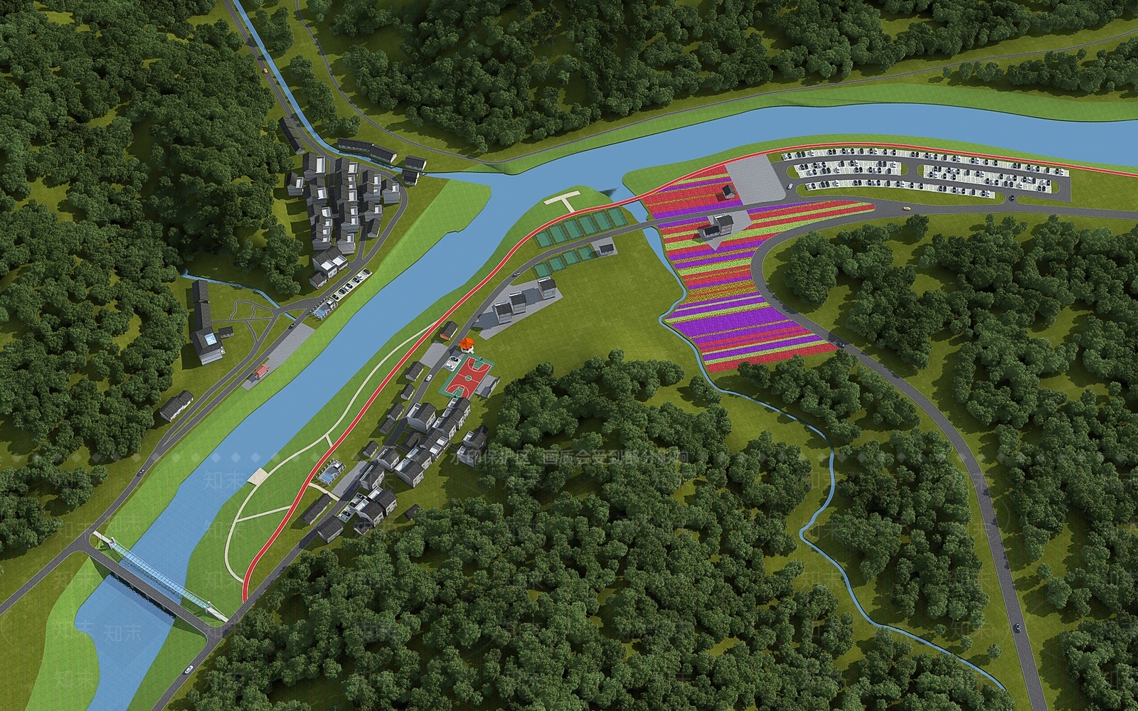 现代新农村农庄休闲娱乐公园停车场运动场改造项目3D模型下载【ID:1147568891】