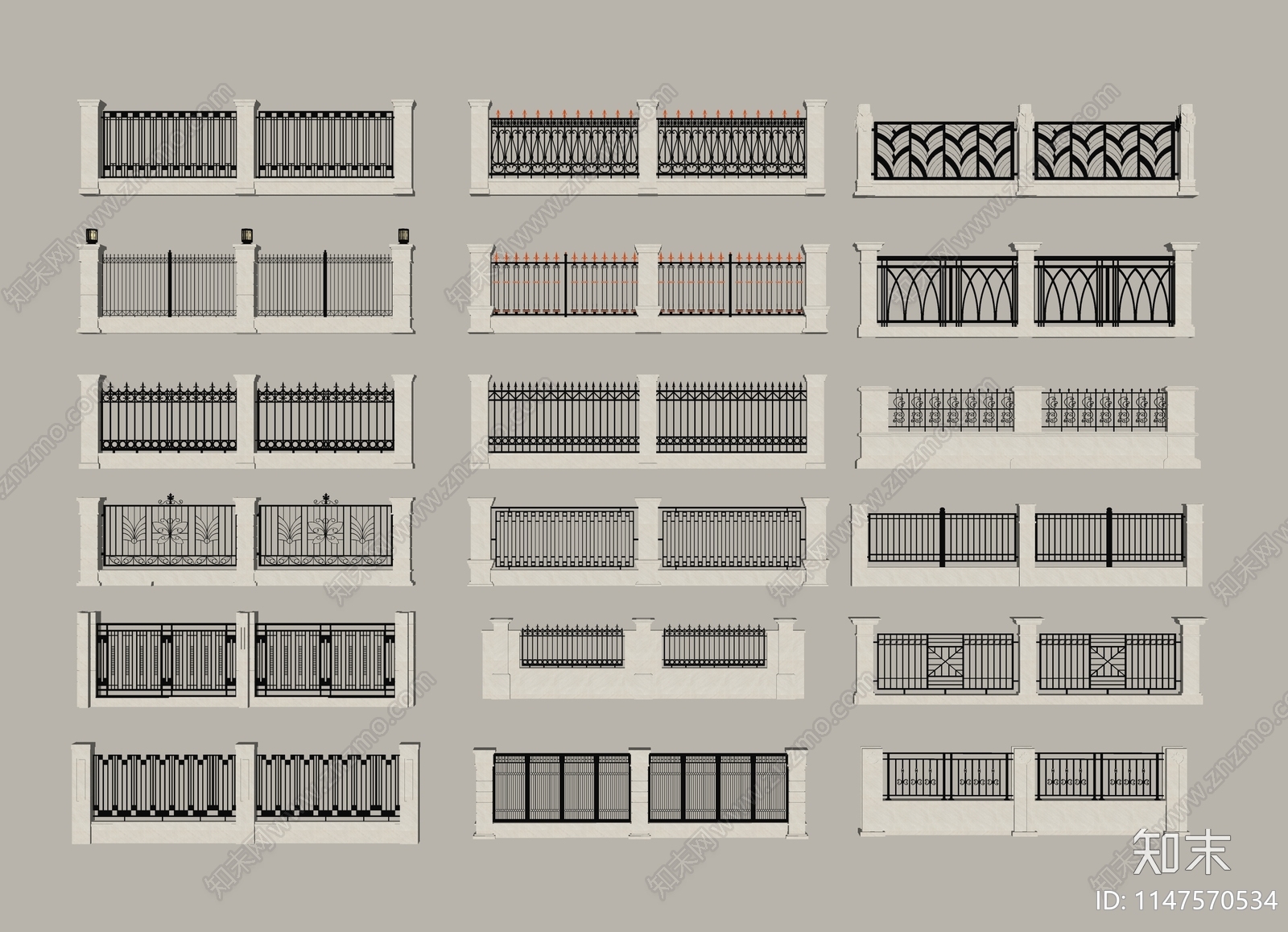 现代栏杆SU模型下载【ID:1147570534】