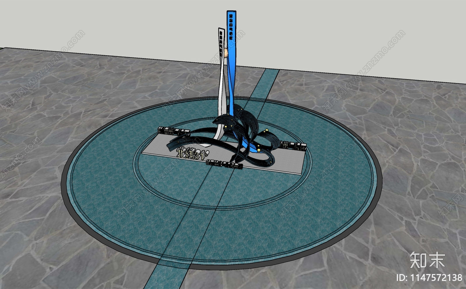 现代地理标识雕塑小品SU模型下载【ID:1147572138】
