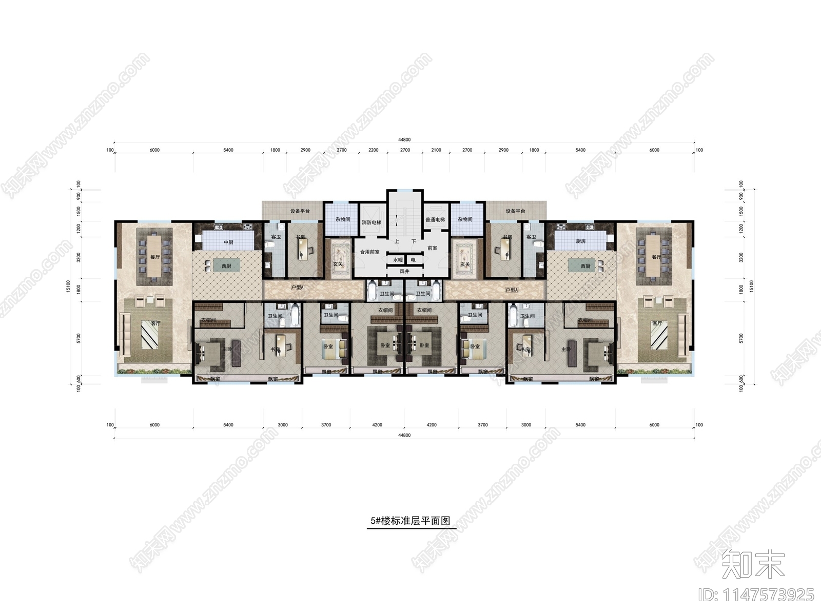 现代风格17层高层住宅楼效果图cad施工图下载【ID:1147573925】