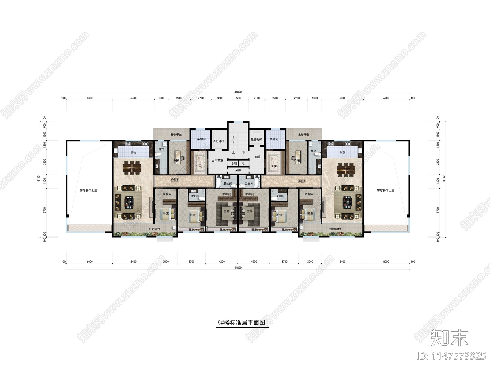 现代风格17层高层住宅楼效果图cad施工图下载【ID:1147573925】