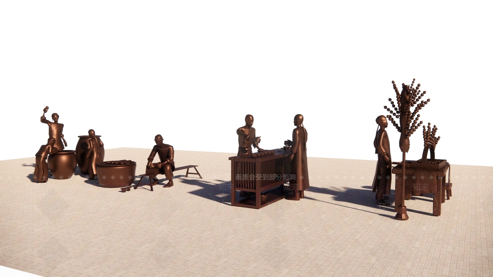 中式商业步行街铜人雕塑小品SU模型下载【ID:1147577665】