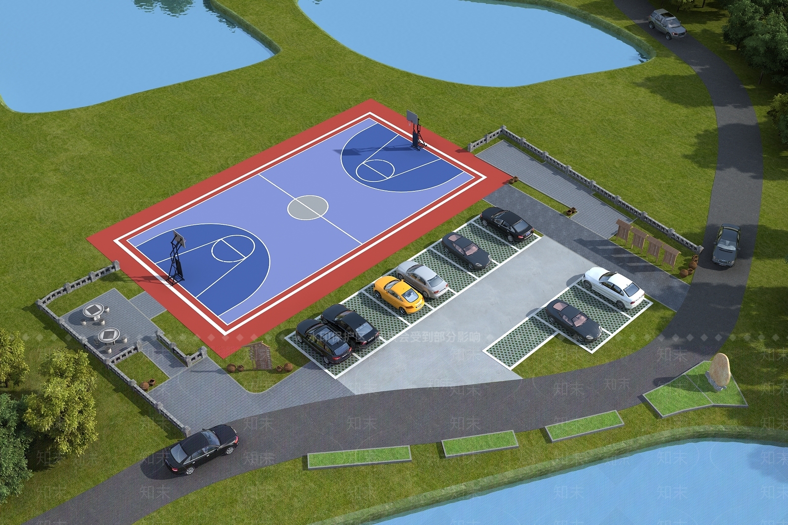 现代新农村农庄休闲娱乐公园停车场运动场改造项目3D模型下载【ID:1147579644】