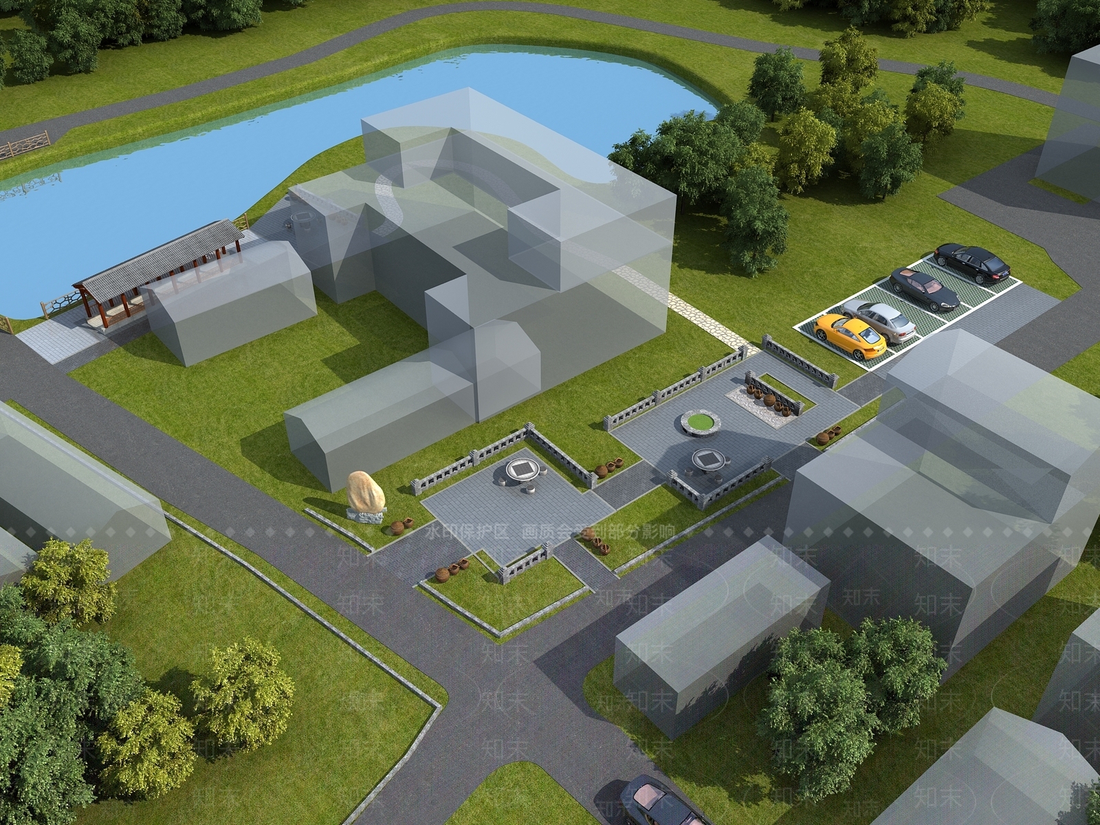 现代新农村农庄休闲娱乐公园停车场运动场改造项目3D模型下载【ID:1147579784】