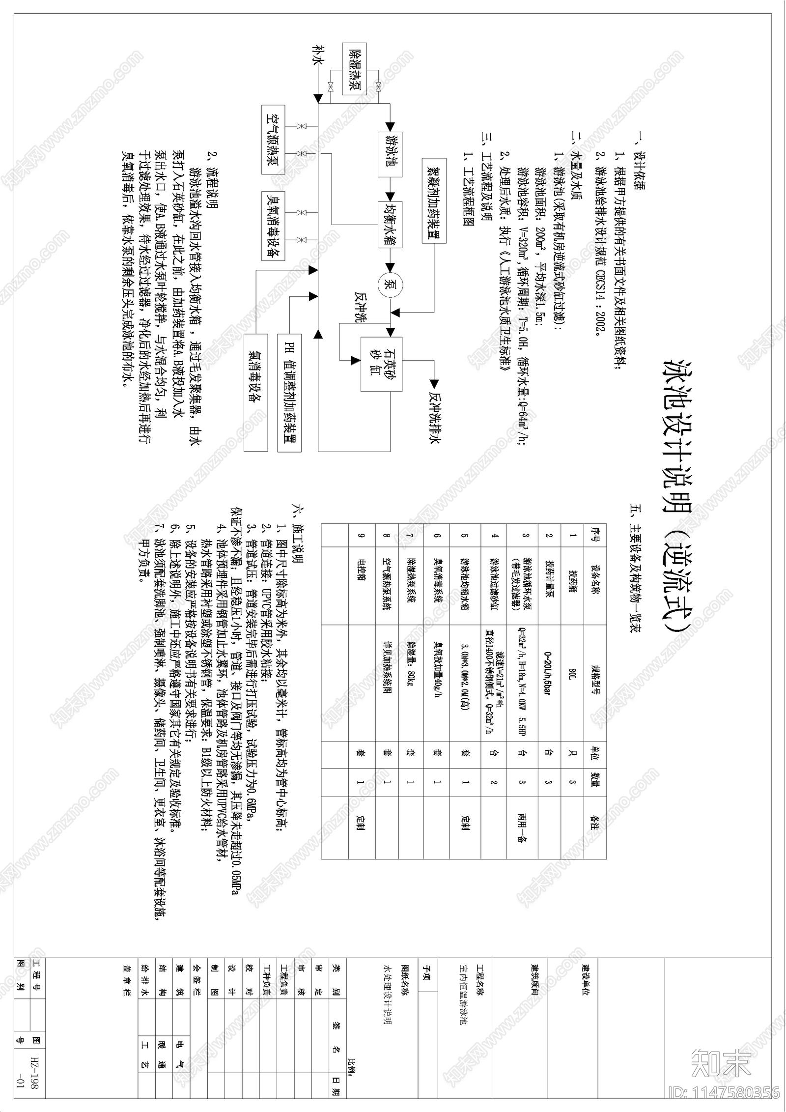 室内恒温游泳池水处理系统cad施工图下载【ID:1147580356】