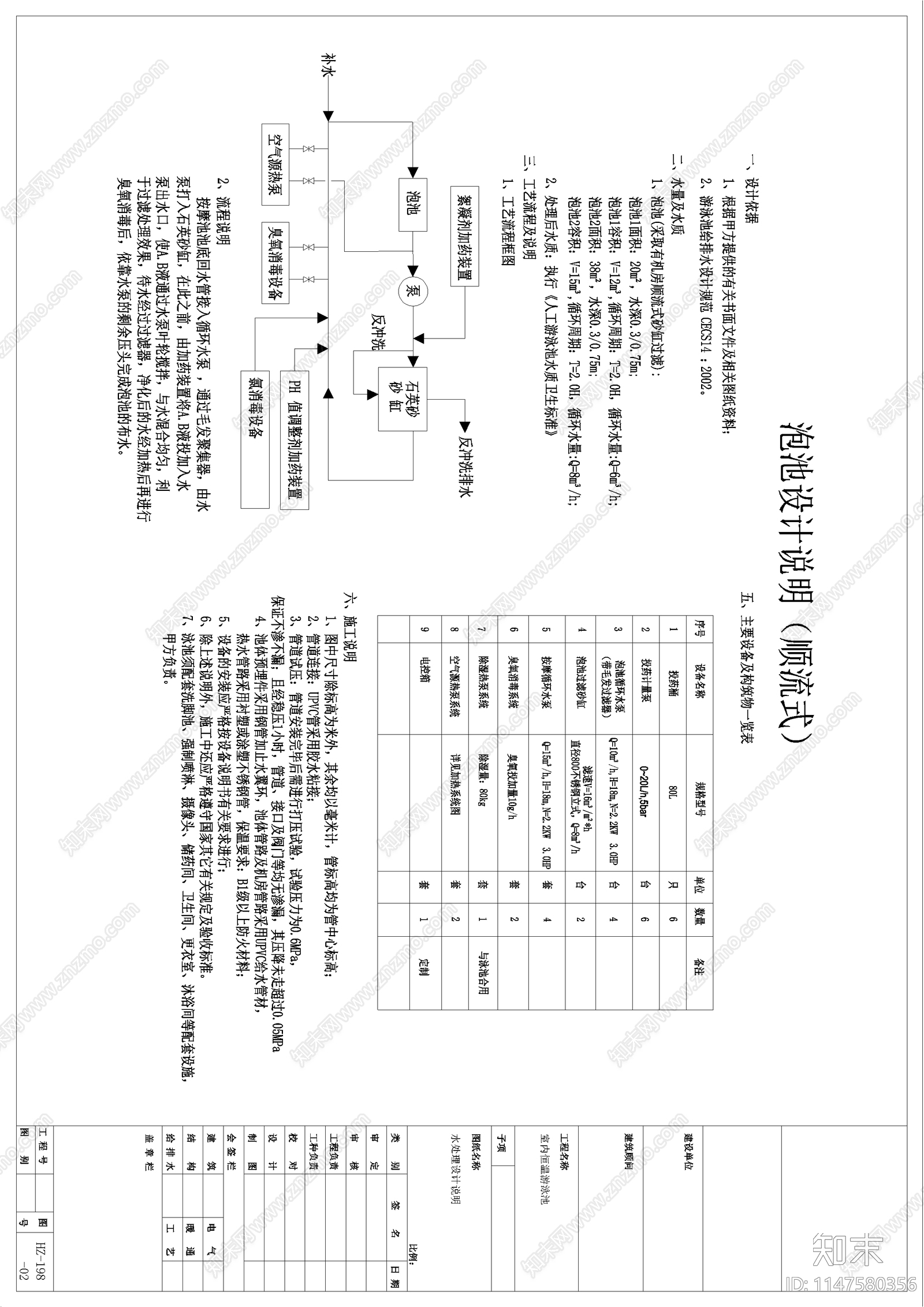 室内恒温游泳池水处理系统cad施工图下载【ID:1147580356】