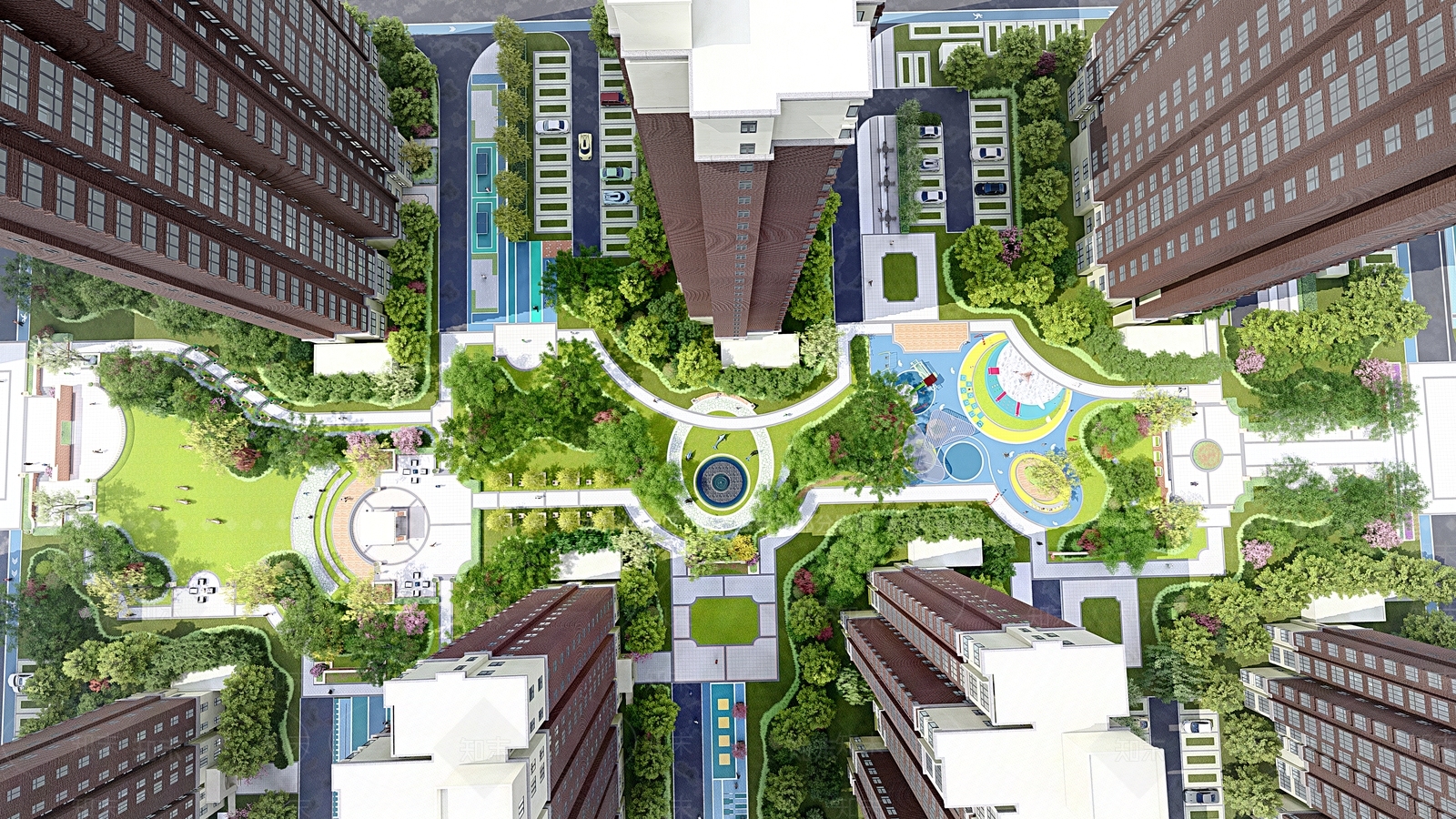现代小区景观SU模型下载【ID:1147582225】