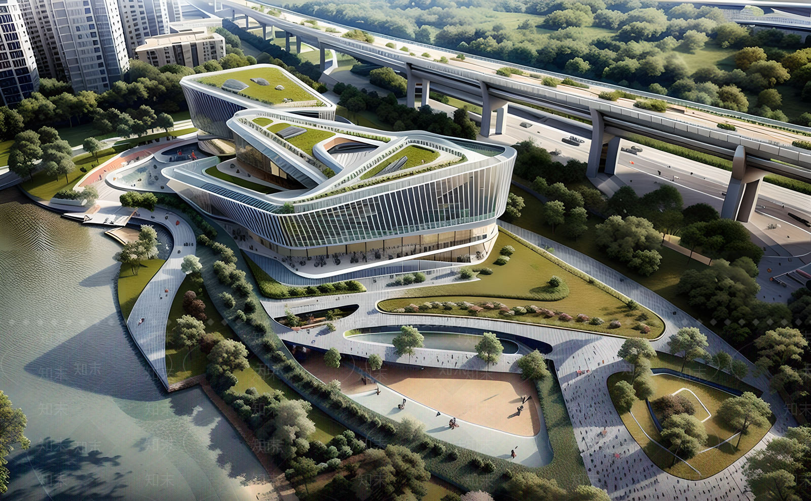 现代展览馆建筑SU模型下载【ID:1147669716】