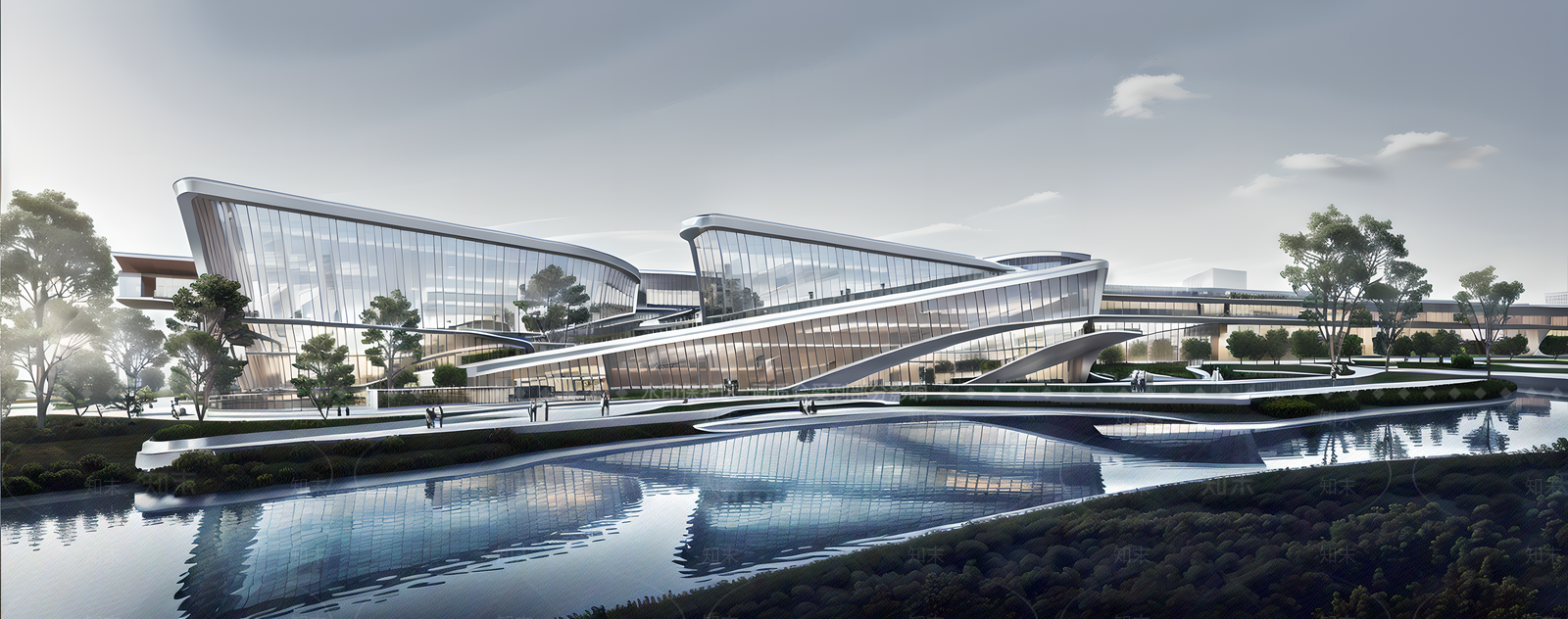 现代展览馆建筑SU模型下载【ID:1147669716】