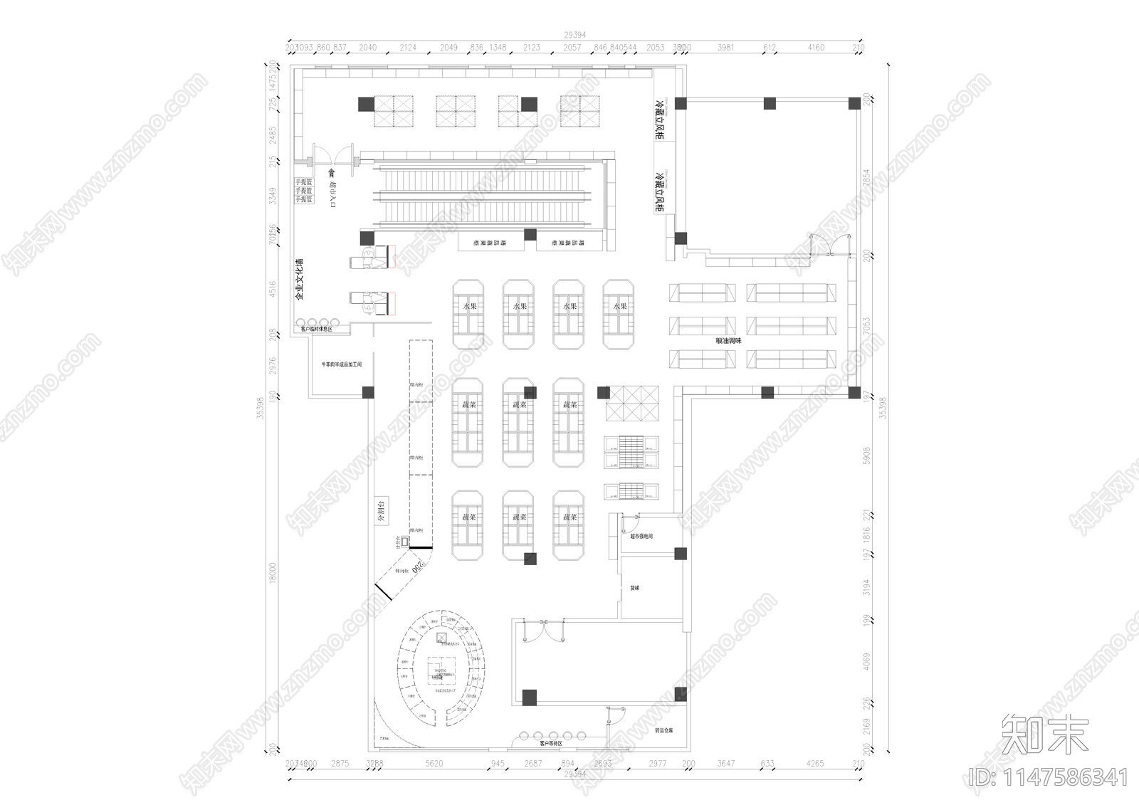 800平超市室内cad施工图下载【ID:1147586341】