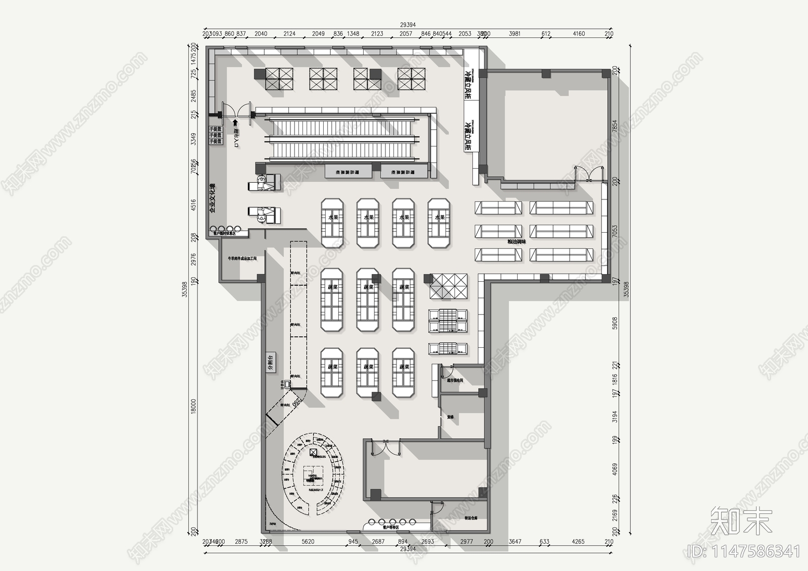 800平超市室内cad施工图下载【ID:1147586341】