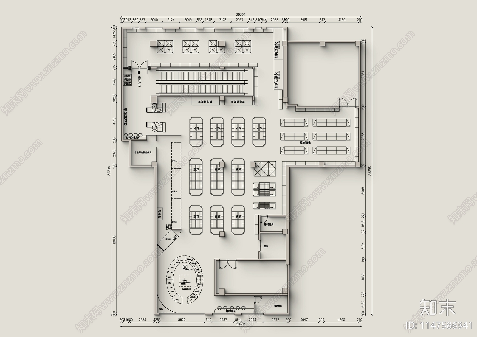 800平超市室内cad施工图下载【ID:1147586341】