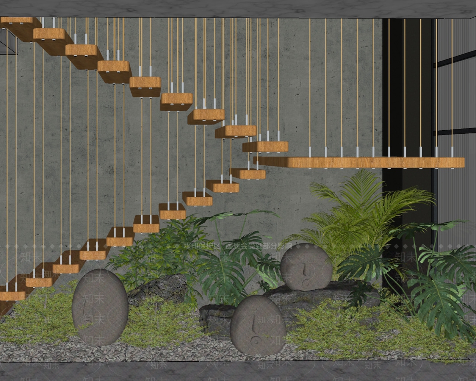 现代楼梯间SU模型下载【ID:1147587611】