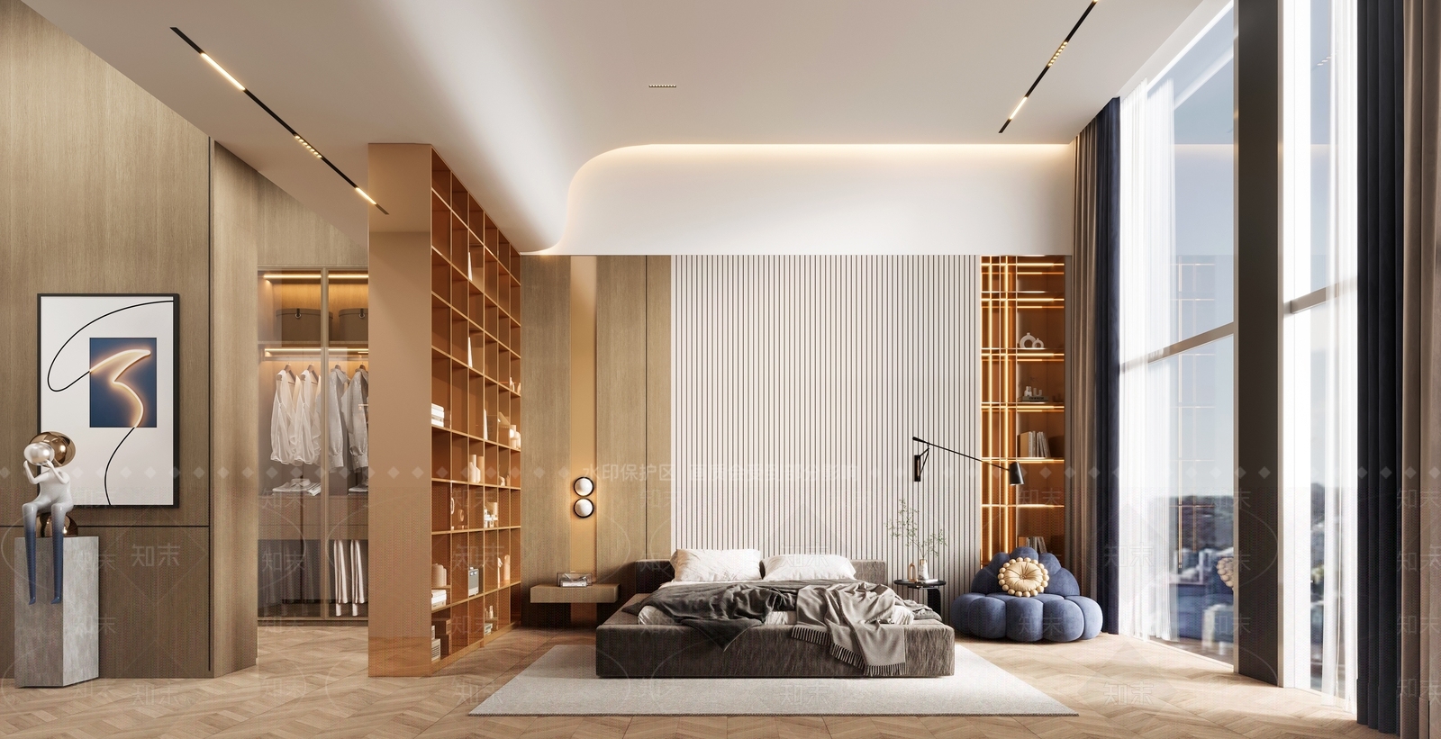 现代轻奢黑白灰卧室家具3D模型下载【ID:1147587642】