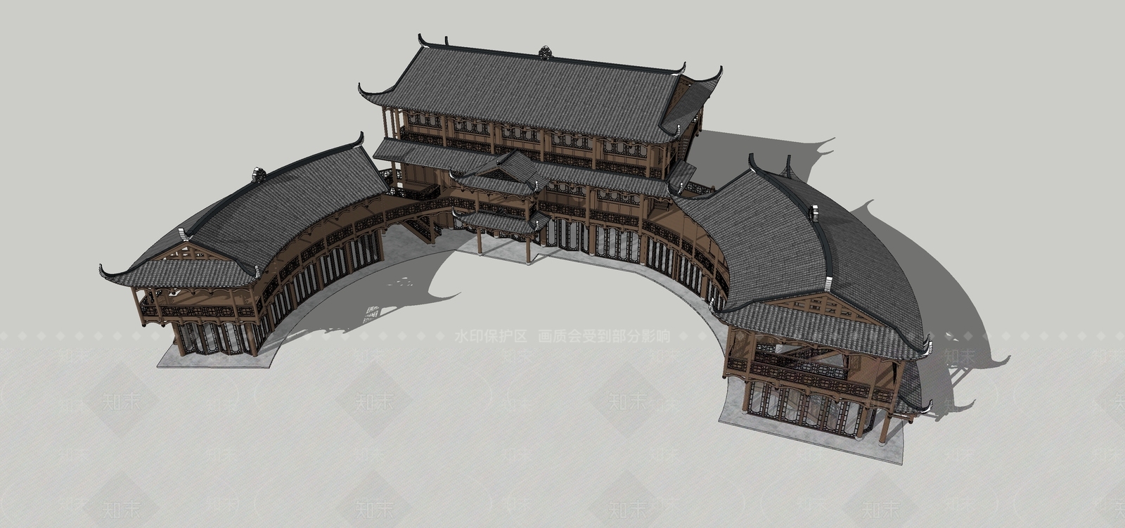 新中式土家族游客服务中心SU模型下载【ID:1147593812】