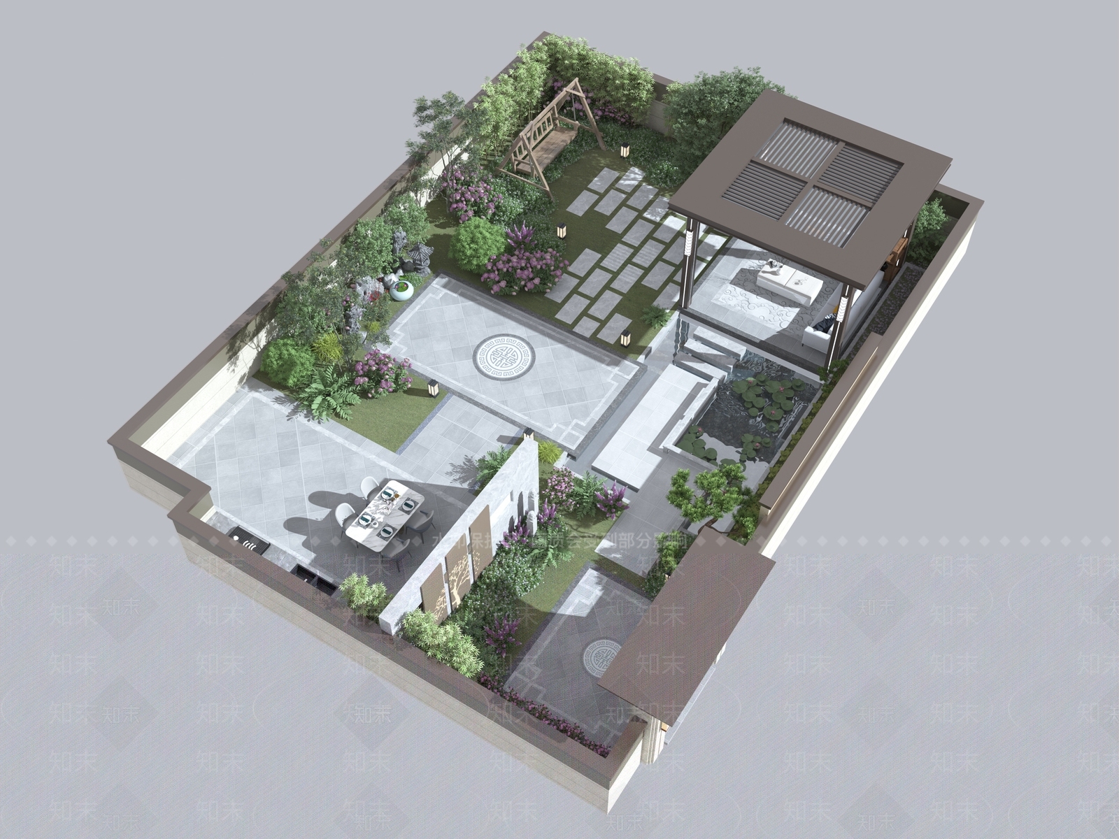 新中式庭院花园景观3D模型下载【ID:1147598234】