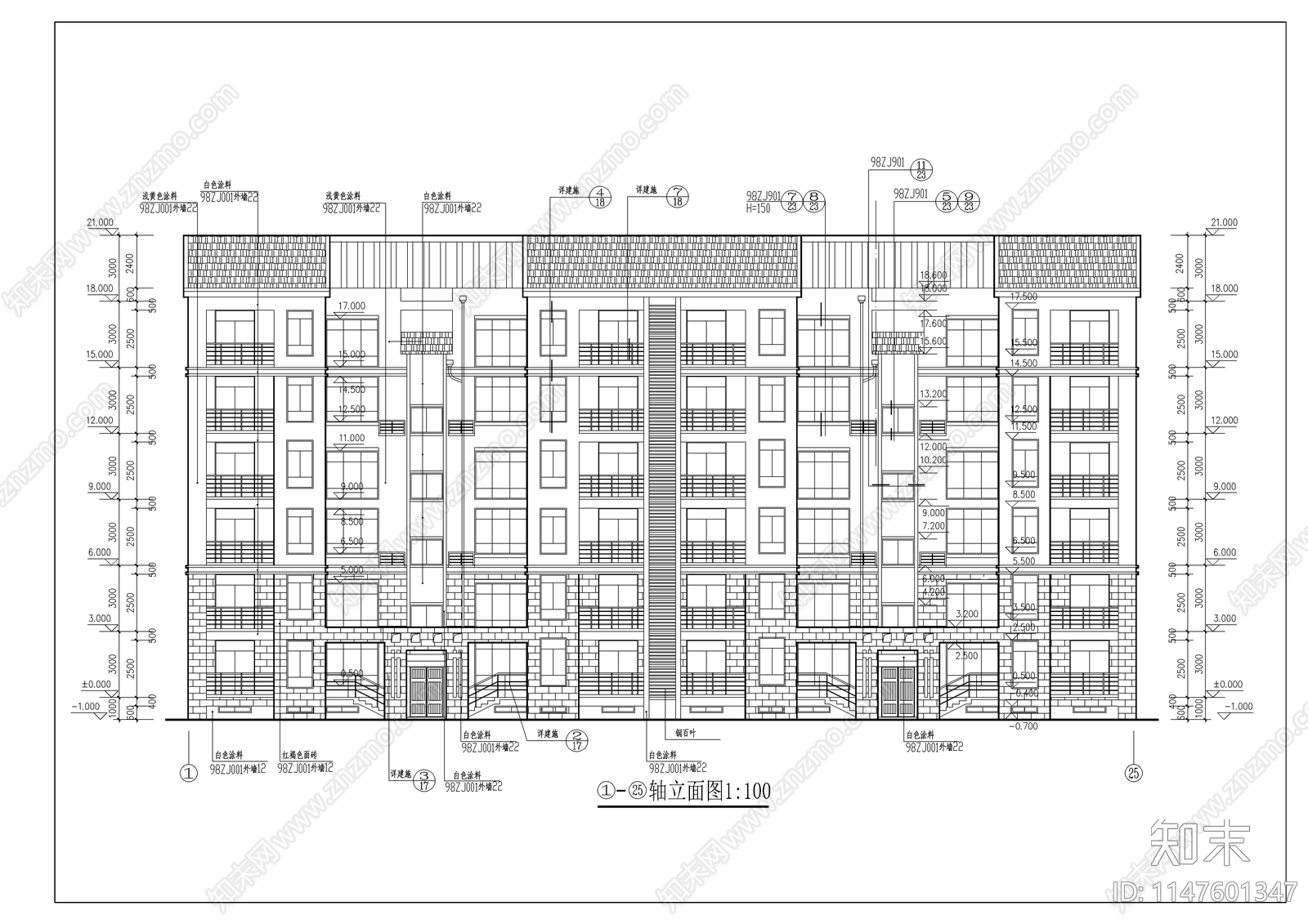 复式居民楼cad施工图下载【ID:1147601347】