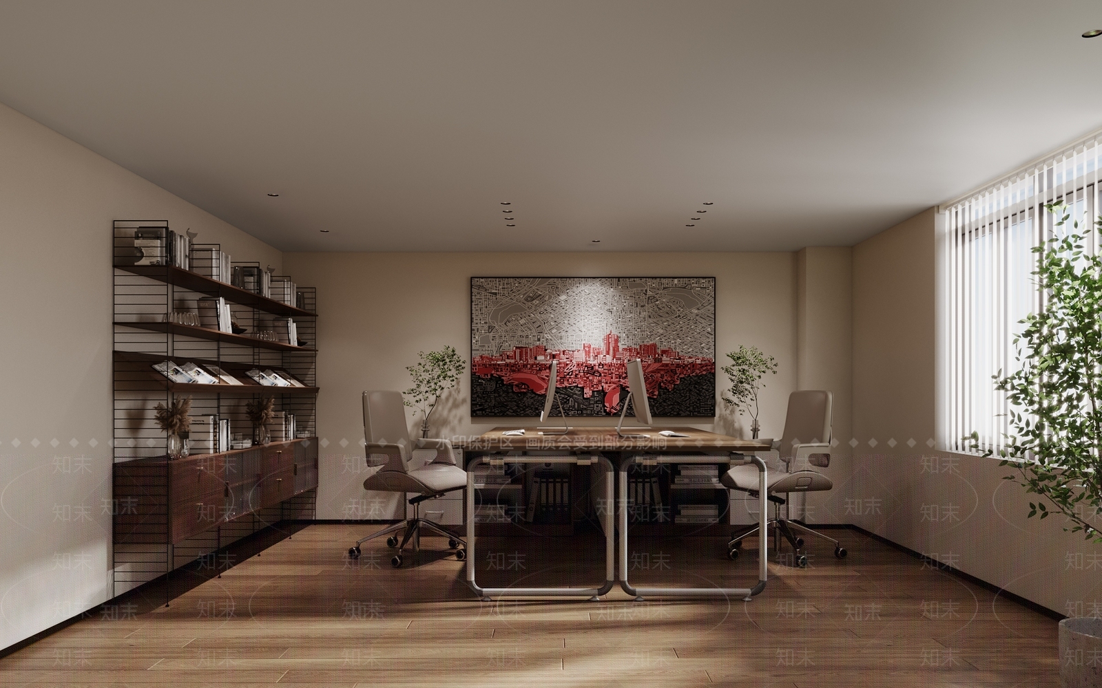 现代简约办公室中班台3D模型下载【ID:1147603038】