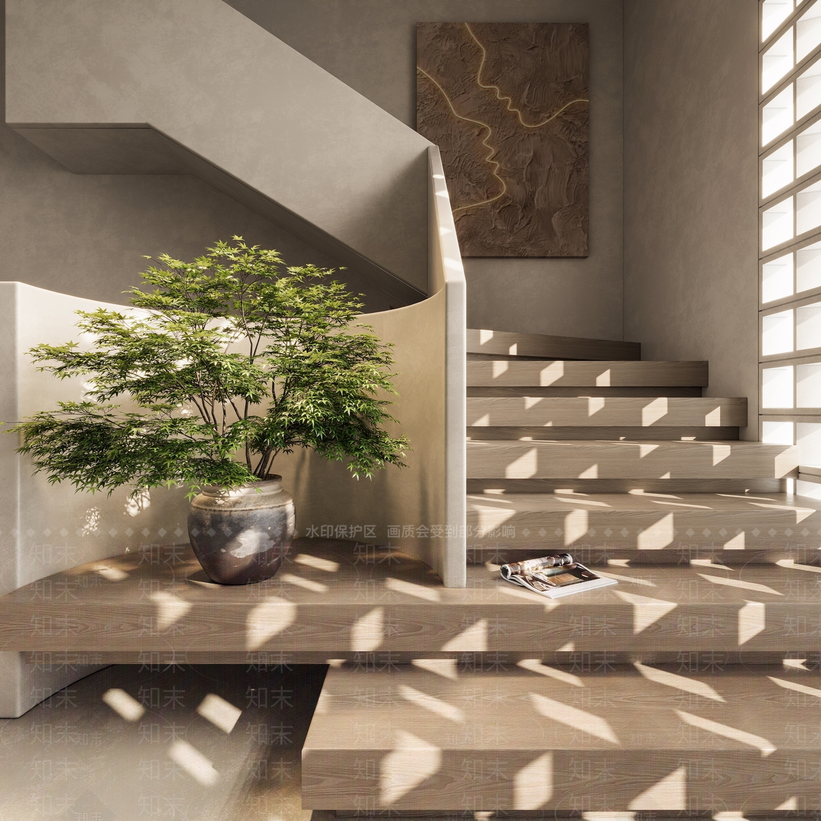 现代楼梯间SU模型下载【ID:1147604634】