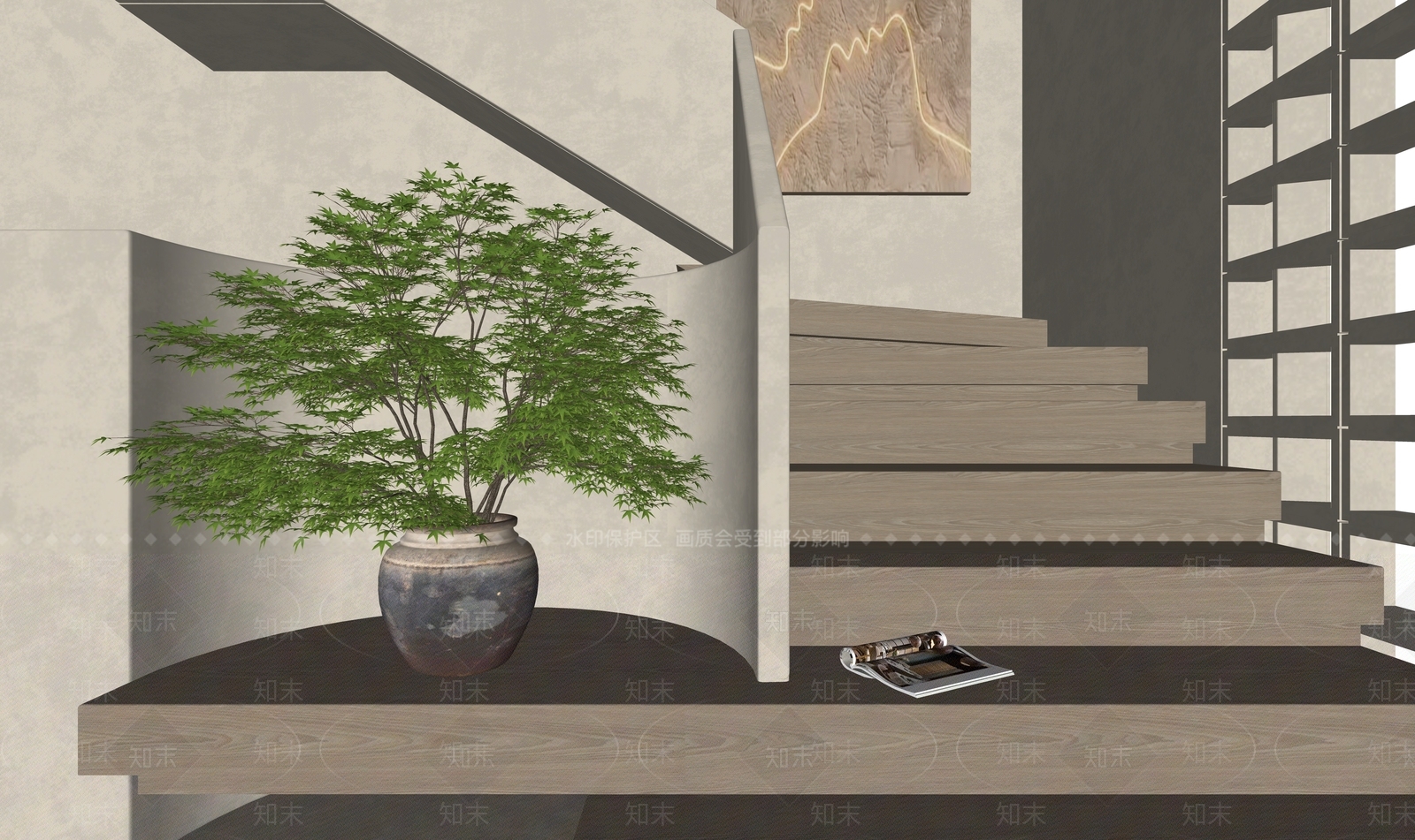 现代楼梯间SU模型下载【ID:1147604634】