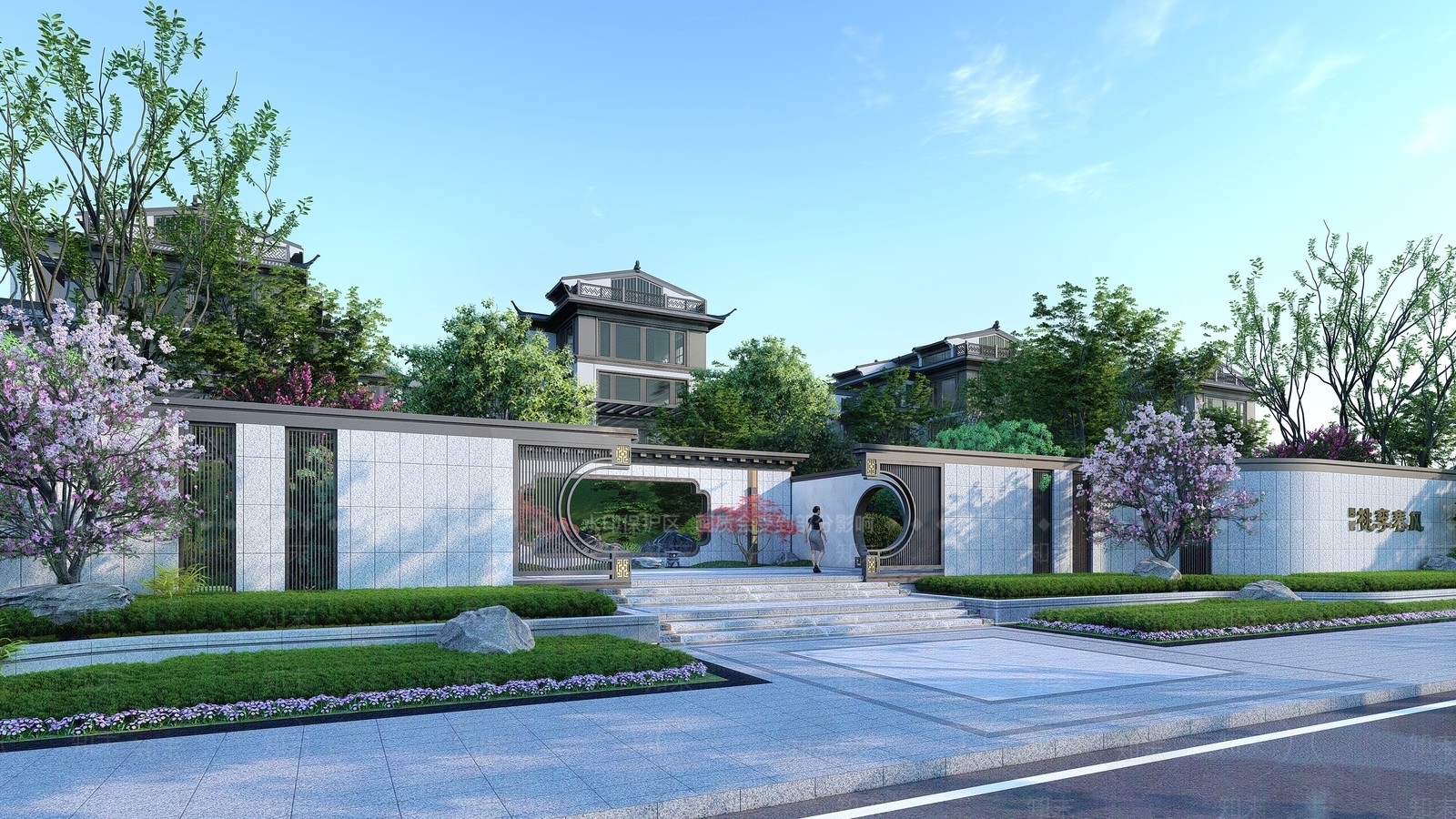 新中式小区入口景墙SU模型下载【ID:1147604500】
