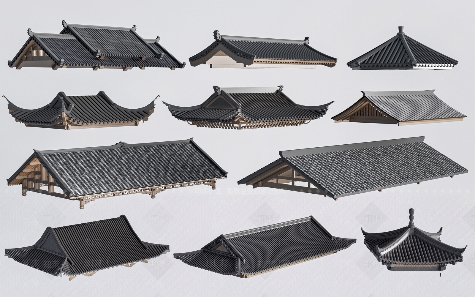 中式古建屋顶SU模型下载【ID:1147607881】_知末su模型网