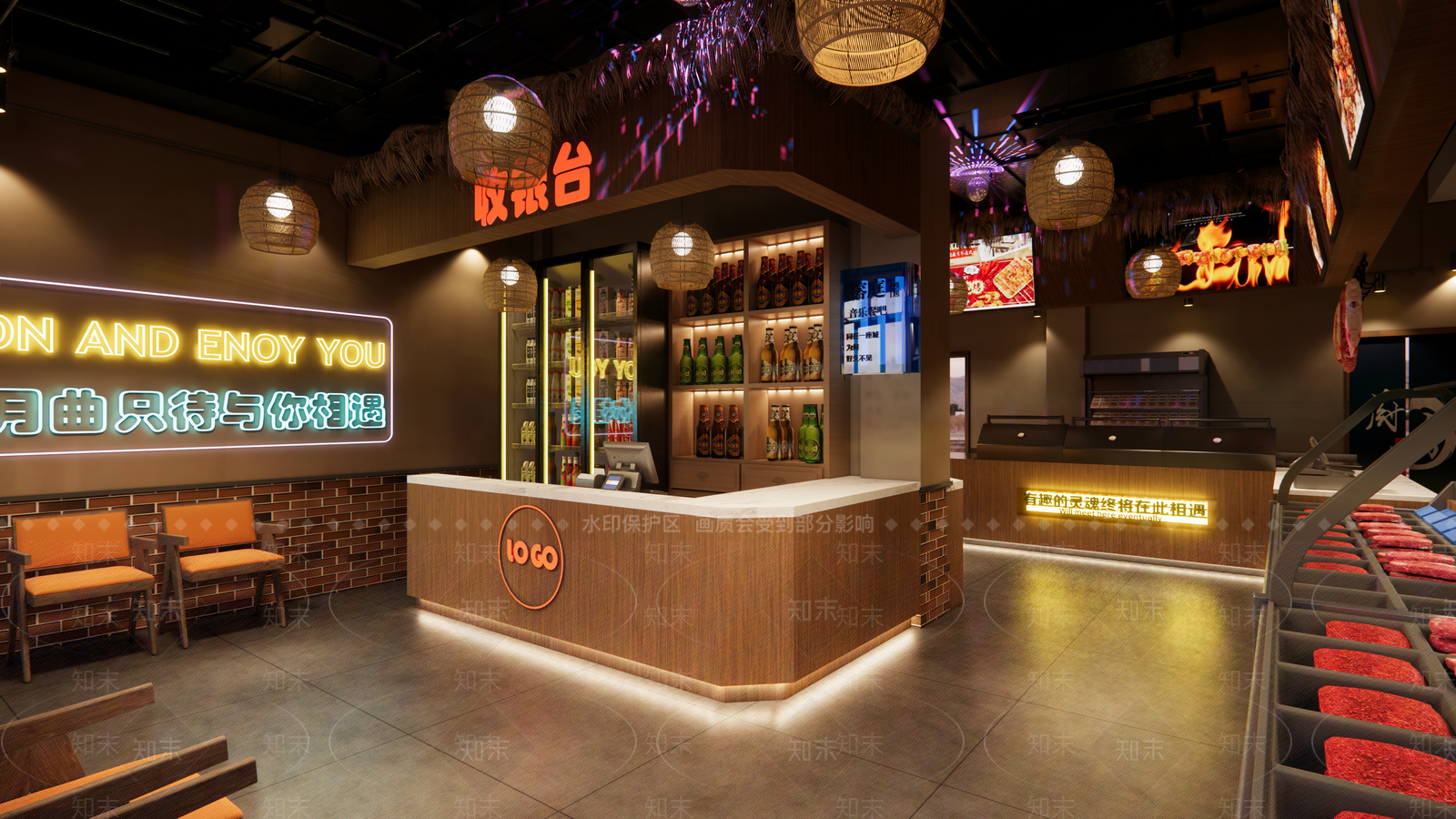 现代烧烤店SU模型下载【ID:1147608600】