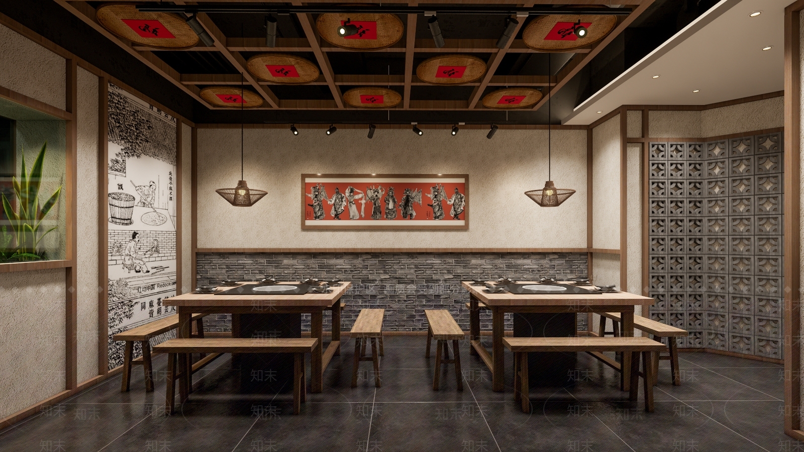 新中式火锅店SU模型下载【ID:1147609452】
