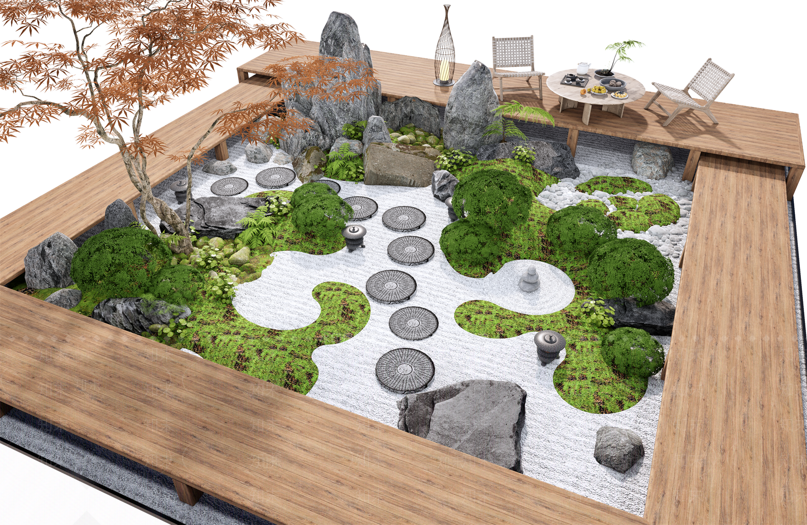 新中式庭院景观小品SU模型下载【ID:1147614991】