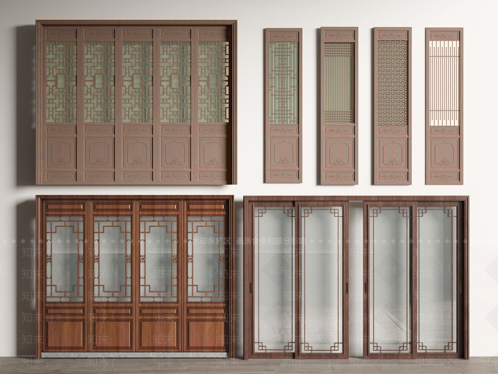 中式推拉门组合3D模型下载【ID:1147614835】