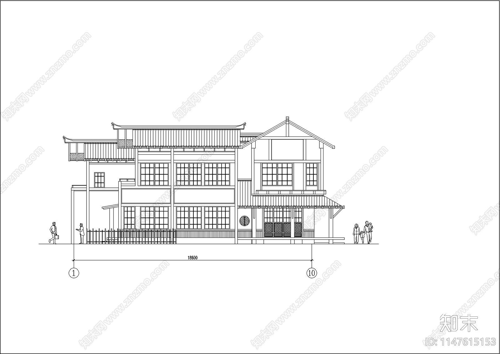 日式别墅建筑cad施工图下载【ID:1147615153】