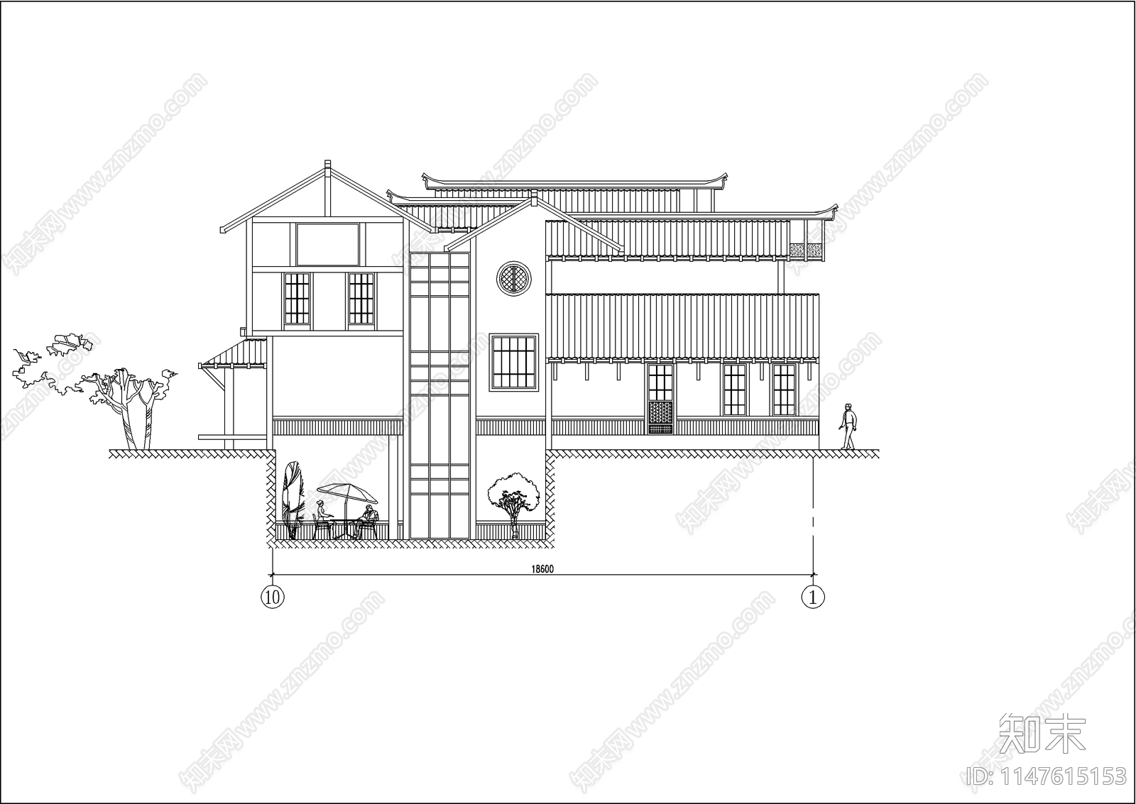 日式别墅建筑cad施工图下载【ID:1147615153】