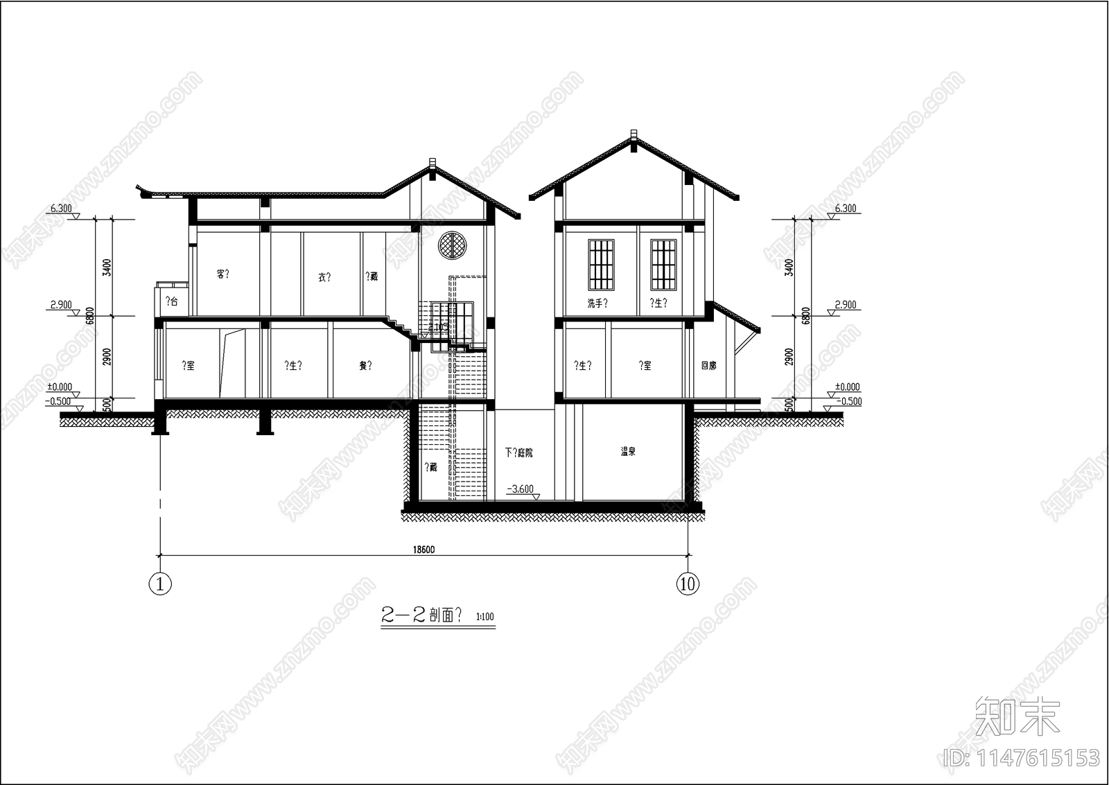 日式别墅建筑cad施工图下载【ID:1147615153】