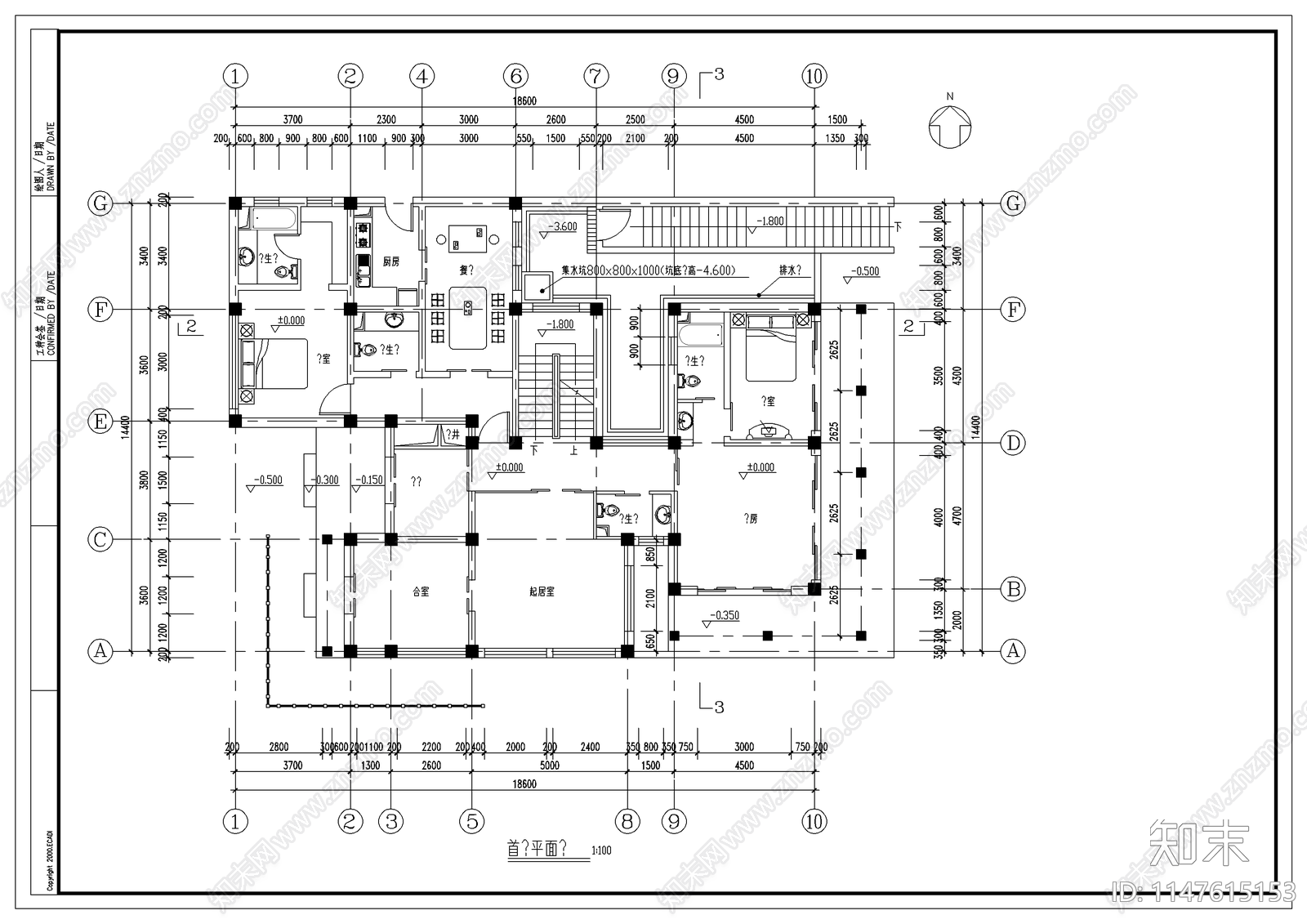 日式别墅建筑cad施工图下载【ID:1147615153】