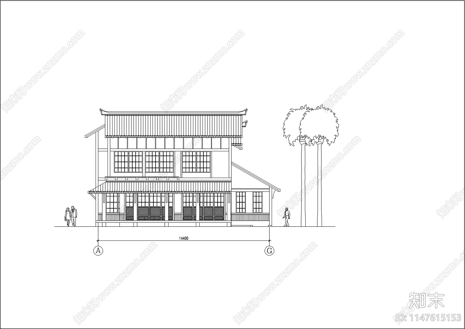 日式别墅建筑cad施工图下载【ID:1147615153】