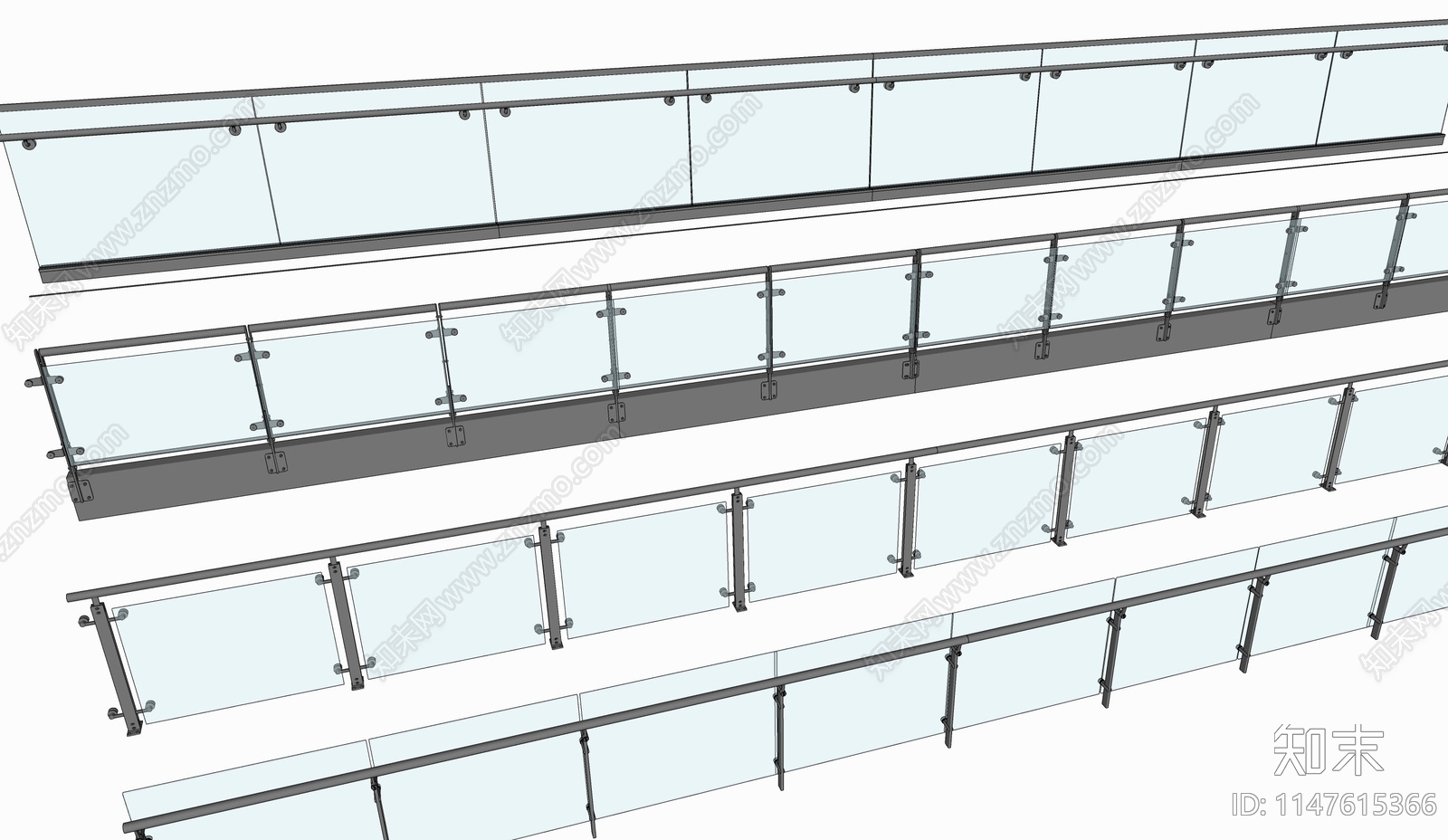 现代玻璃栏杆SU模型下载【ID:1147615366】