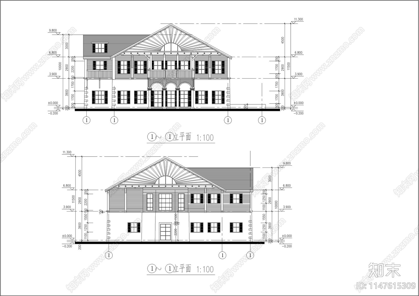 瑞典式别墅建筑施工图下载【ID:1147615309】