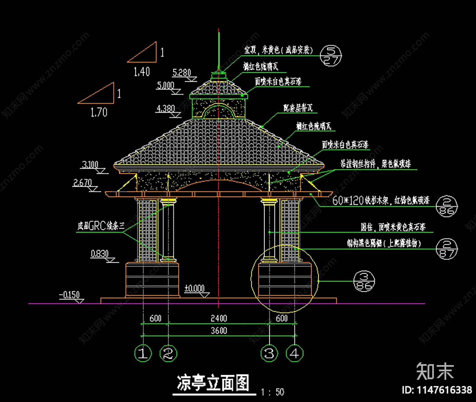 法式凉亭cad施工图下载【ID:1147616338】