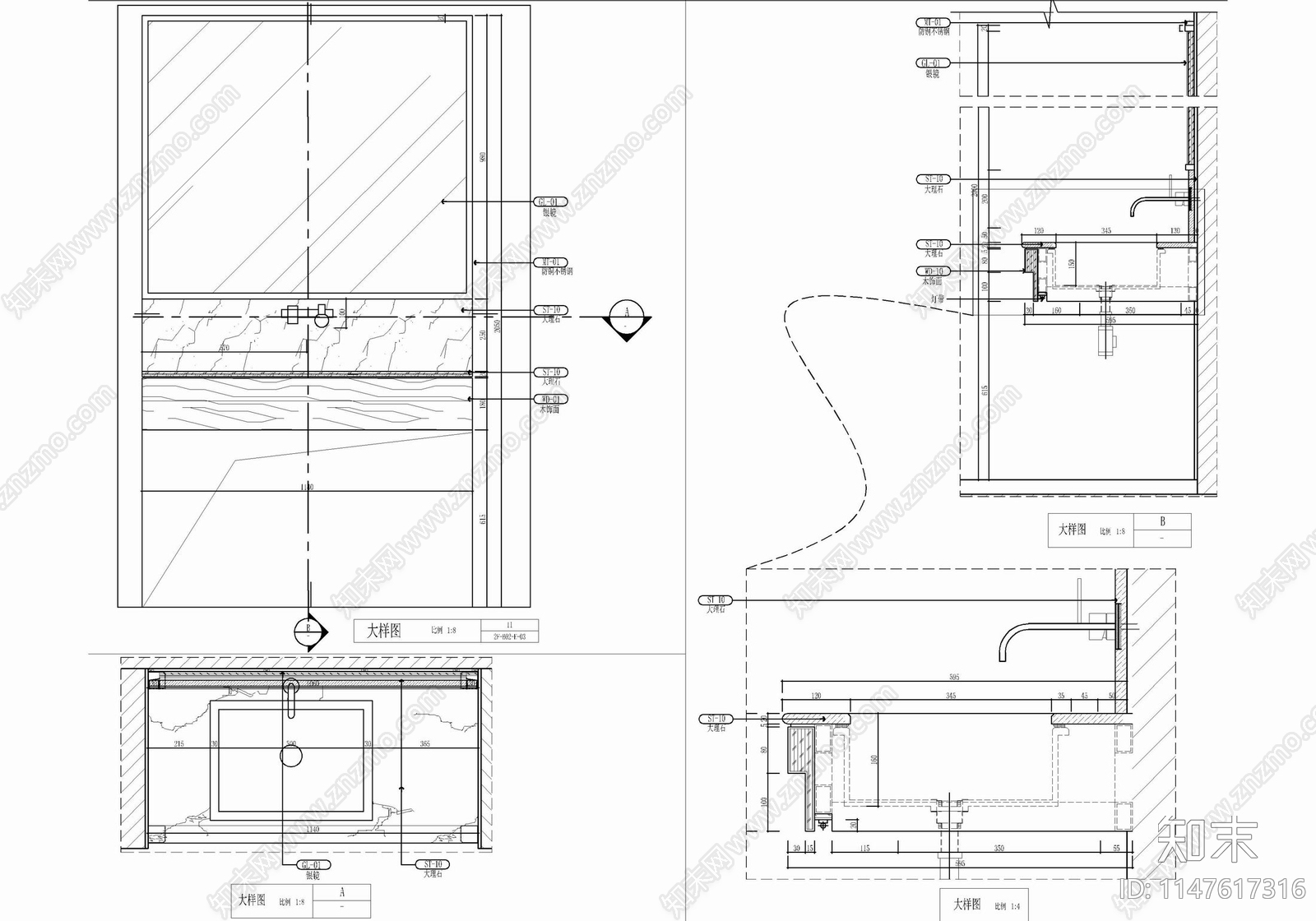 120㎡豪华中餐厅包房cad施工图下载【ID:1147617316】