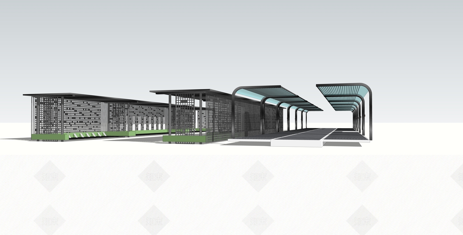 现代自行车电动车停车棚SU模型下载【ID:1147618593】