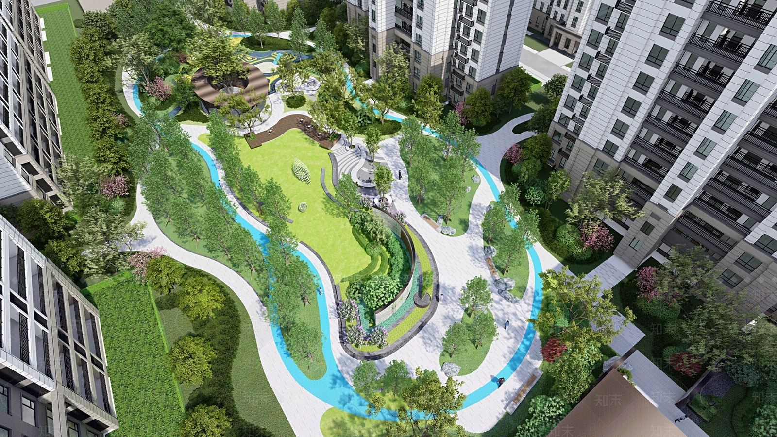 现代住宅大区景观SU模型下载【ID:1147620088】