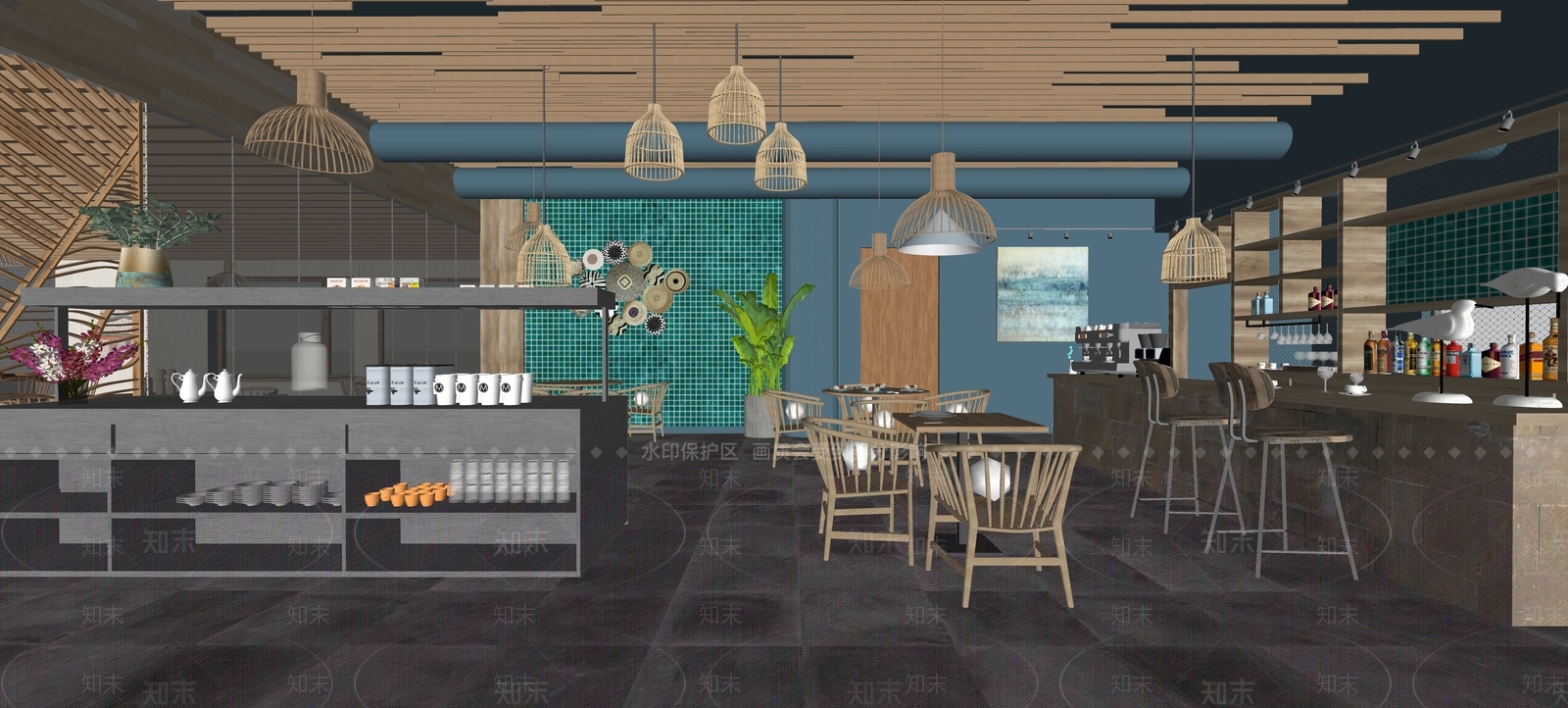 现代咖啡馆SU模型下载【ID:1147620933】