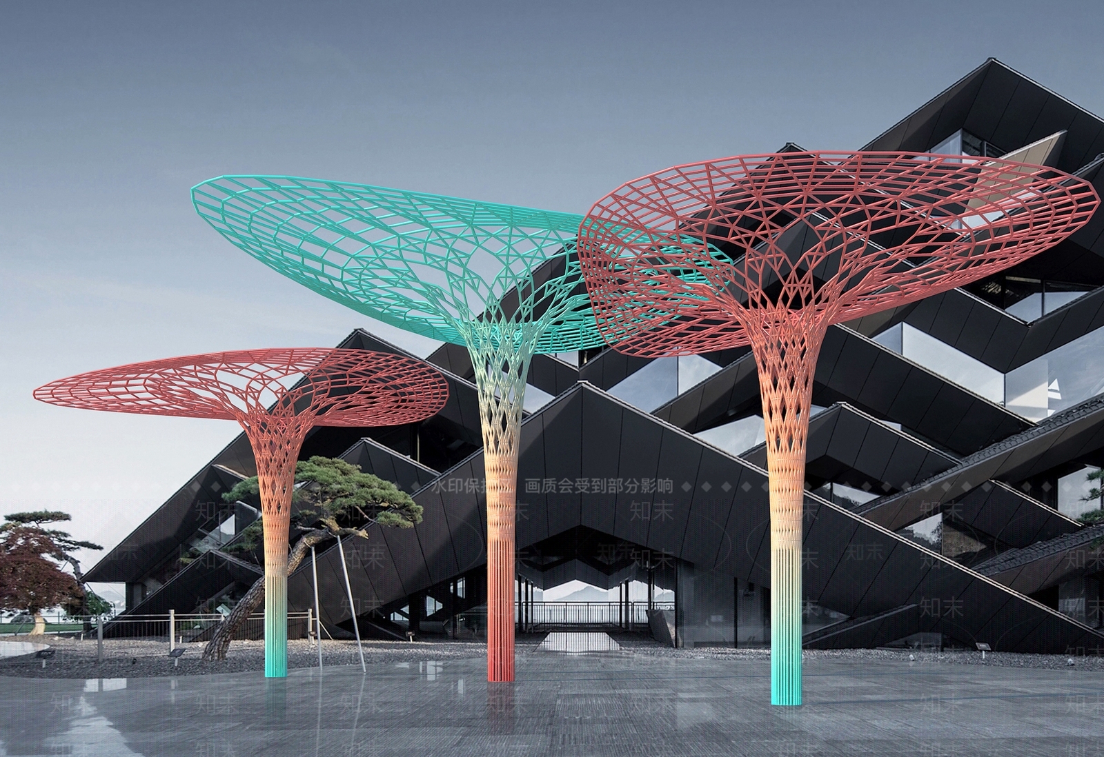 现代伞形广场3D模型下载【ID:1147621956】