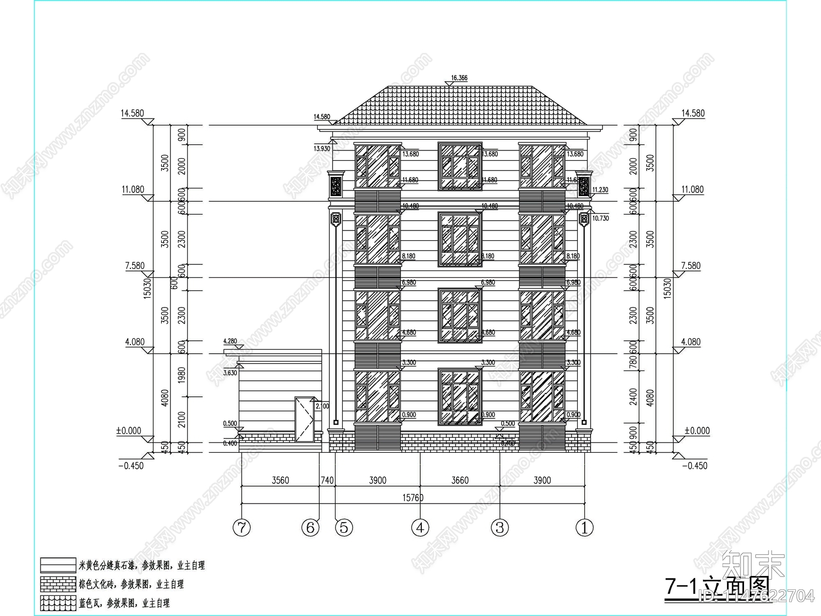 欧式四层独栋别墅建筑施工图下载【ID:1147622704】