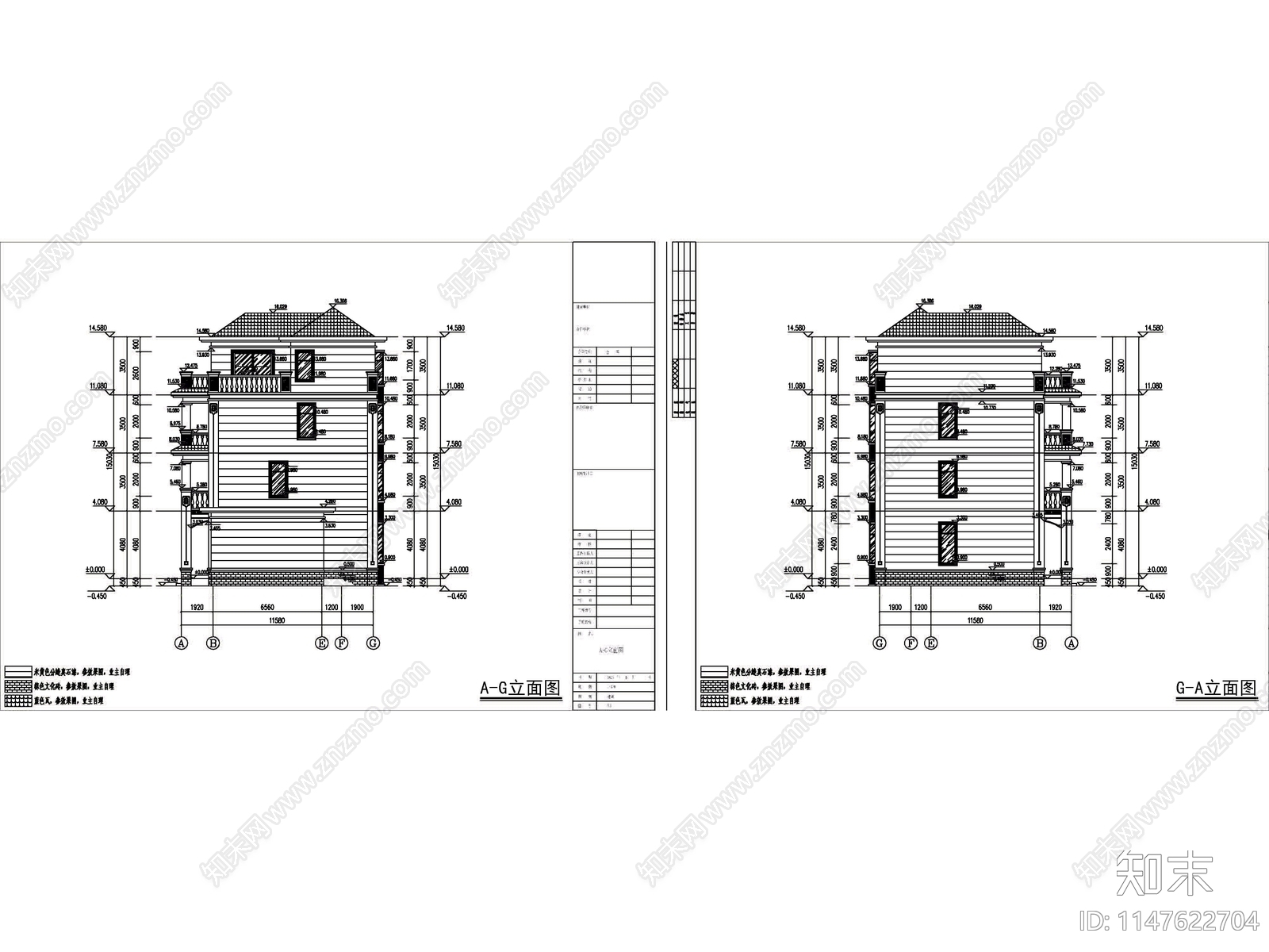 欧式四层独栋别墅建筑施工图下载【ID:1147622704】