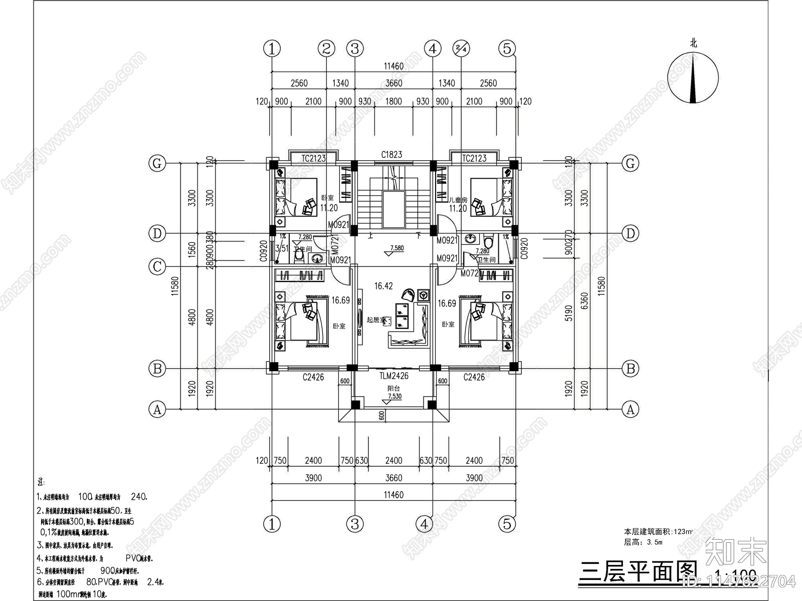 欧式四层独栋别墅建筑施工图下载【ID:1147622704】